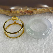Natural Type A Icy Colorless to White Jadeite Ring with 18k Yellow Gold and Green Jadeite Bead 6.52g 6.8 by 4.5mm US 5.2 HK 11.1 - Huangs Jadeite and Jewelry Pte Ltd