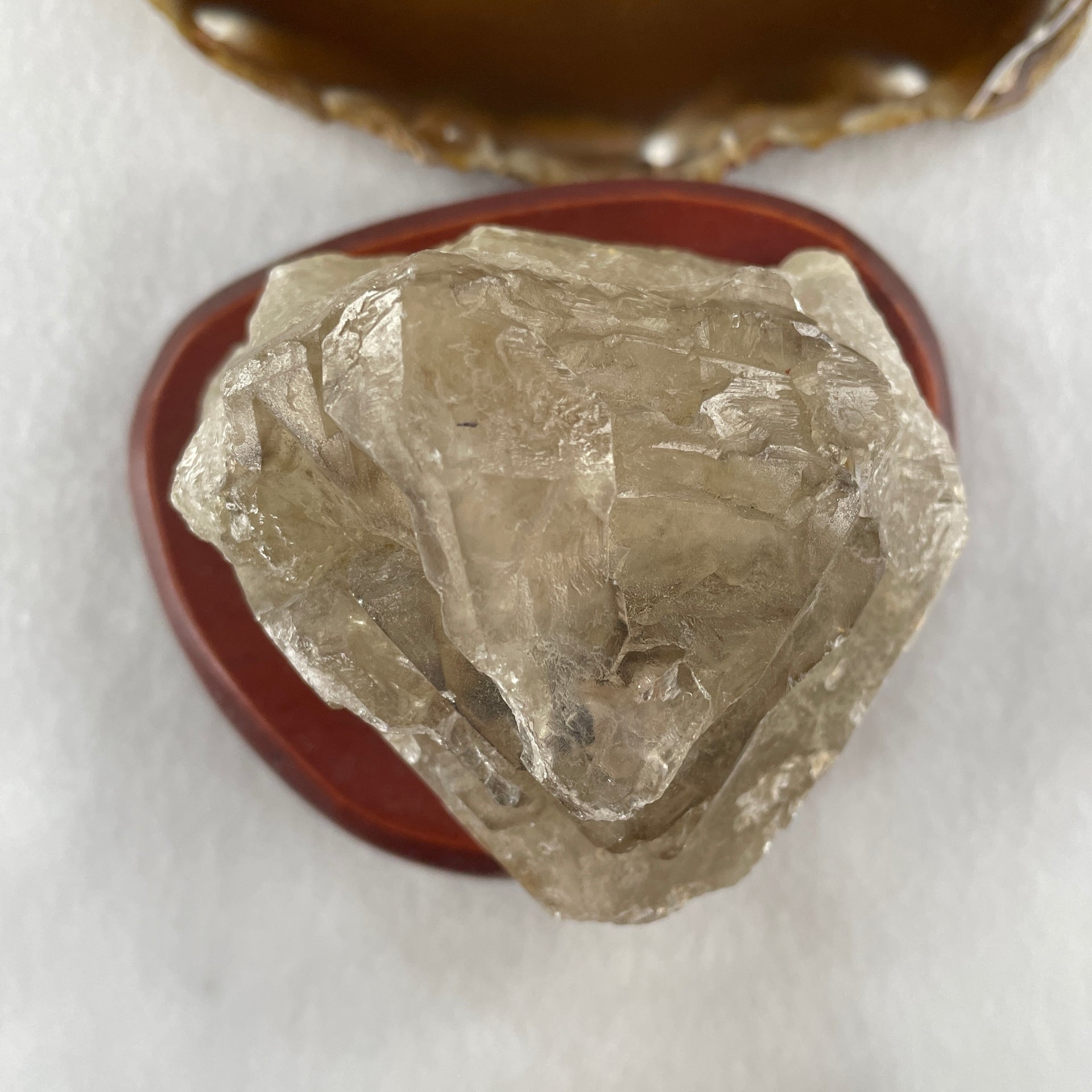 Natural Smoky Quartz Rough Irregular Shape Display in Wooden Stand 483.64g 99.3 by 83.1 by 91.0mm - Huangs Jadeite and Jewelry Pte Ltd