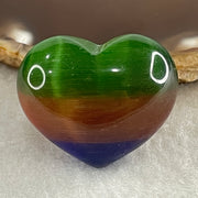 Natural Green with Red and Blue Cats Eye Glass Mini Heart Shape Display 17.49g 30.3 by 25.4 by 16.1mm - Huangs Jadeite and Jewelry Pte Ltd