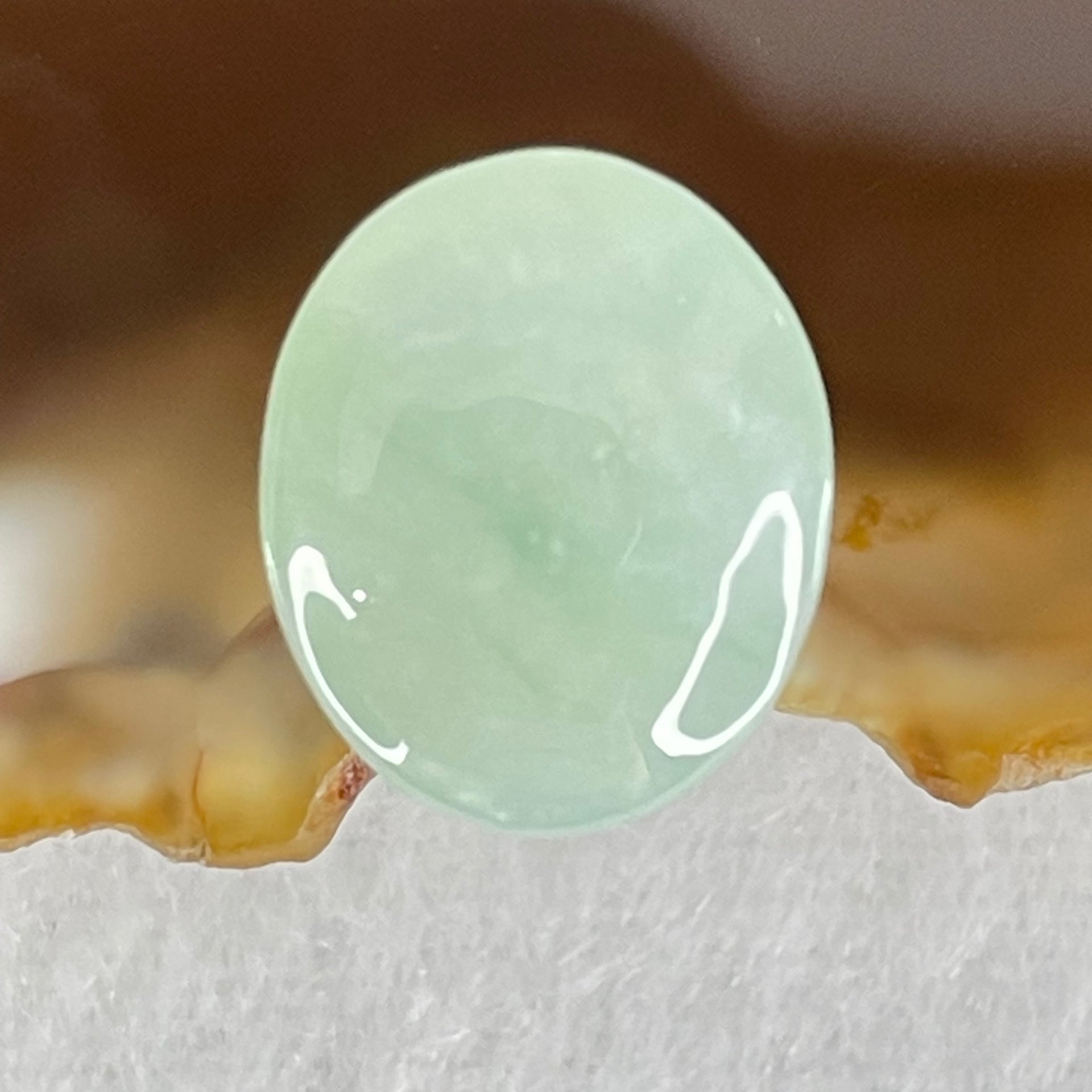 Type A Semi Icy Light Green Jadeite Cabouchon Stone For Setting 1.31g 12.8 by 10.8 by 5.5mm - Huangs Jadeite and Jewelry Pte Ltd