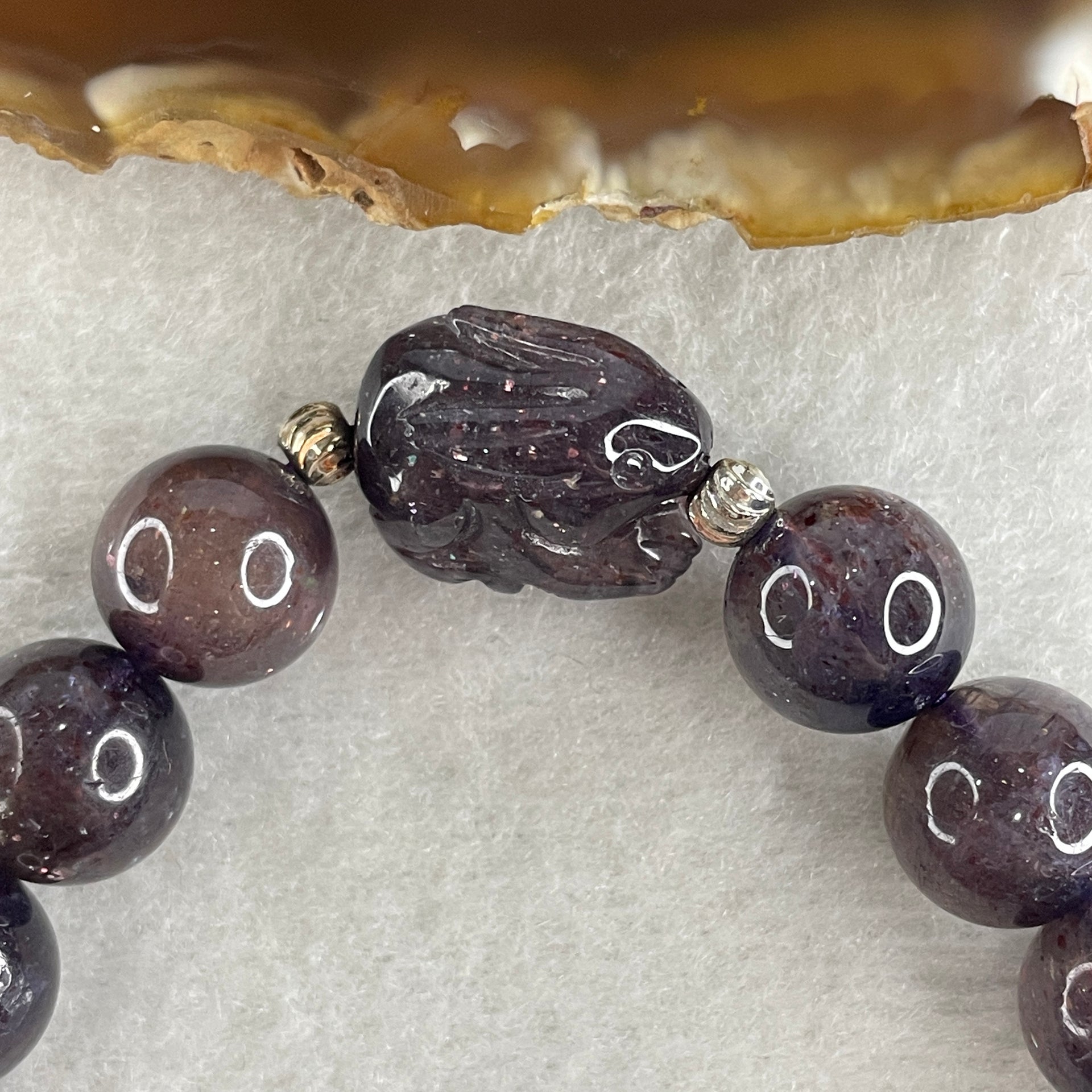 Good Grade Natural Purple Iolite with Rabbit Beads Bracelet 33.39g 16cm 11.4mm 16Beads - 16.8 by 12.6 by 11.3 Rabbit - Huangs Jadeite and Jewelry Pte Ltd
