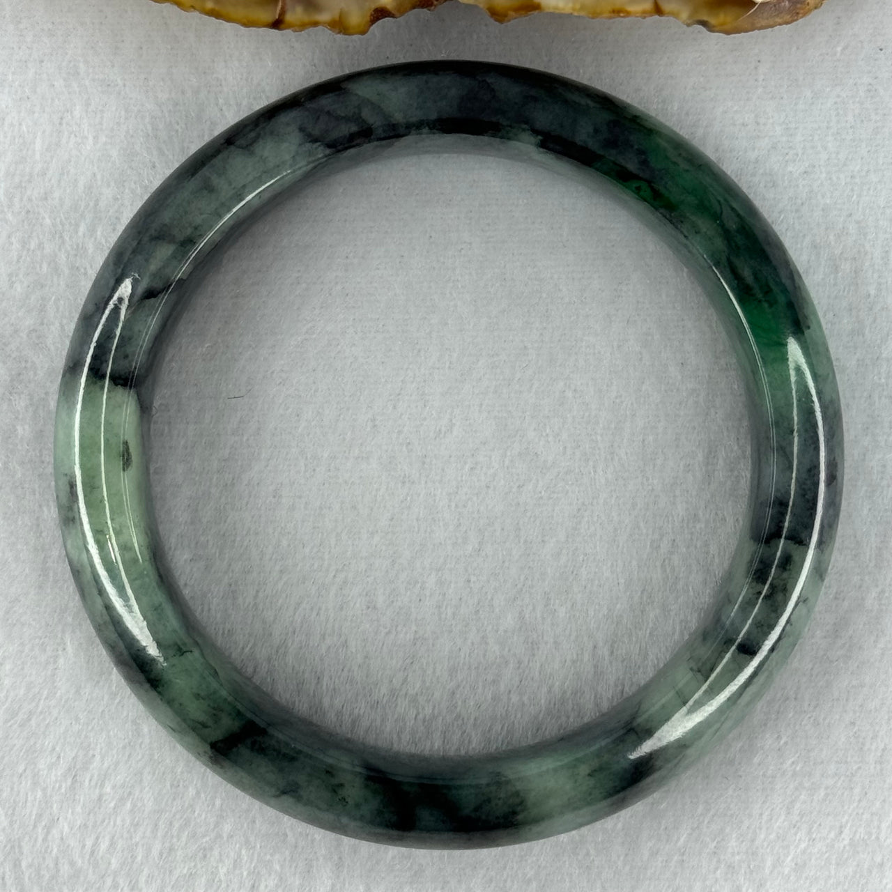 Type A Green and Black to Dark Green Piao Hua Jadeite Bangle Internal Diameter 58.2mm 73.13g 15.0 by 8.9mm (Internal Lines) - Huangs Jadeite and Jewelry Pte Ltd