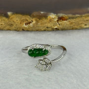 Type A Icy Green Omphasite Jadeite Peapod and Leave with Crystals in S925 Sliver Ring (Adjustable Size) 1.87g 9.1 by 4.1 by 2.5mm - Huangs Jadeite and Jewelry Pte Ltd