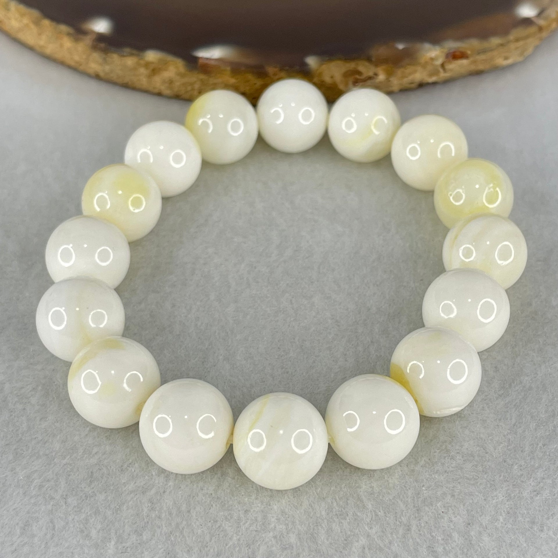 Natural Tridacna Sea Shell Beads Bracelet 46.38g 17cm 12.5mm 16 Beads - Huangs Jadeite and Jewelry Pte Ltd