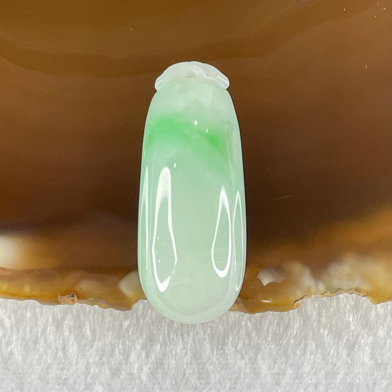 Type A Faint Lavender Green with Apple Green Vein Jadeite Melon Pendant 5.52g 31.0 by 12.4 by 7.2mm - Huangs Jadeite and Jewelry Pte Ltd