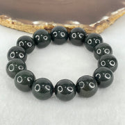 Natural Dark Green Nephrite Beads Bracelet 72.84g 17cm 14mm - Huangs Jadeite and Jewelry Pte Ltd