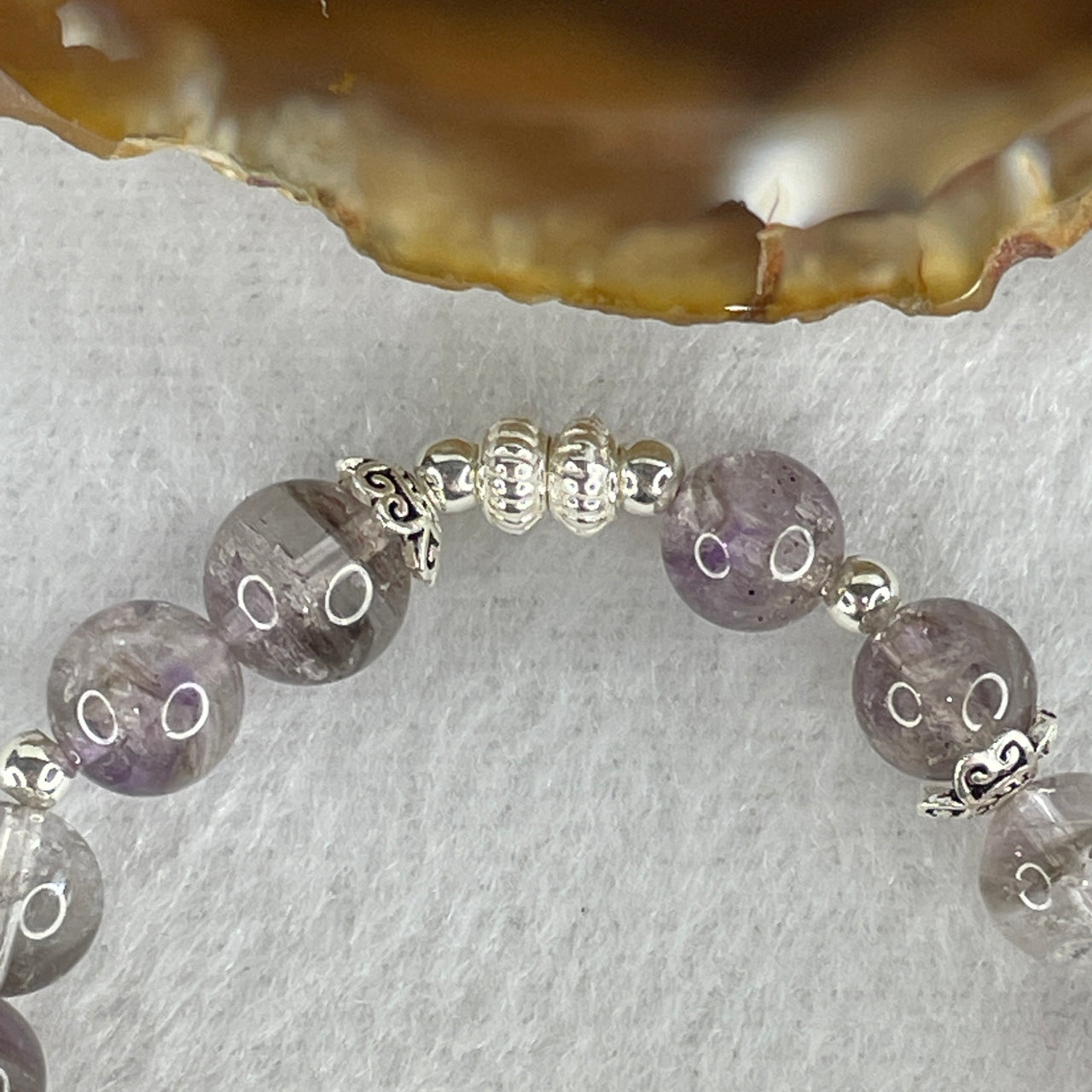 Natural Super 7 Amethyst Bracelet with Amethyst Charm in Silver Finish | 14.5cm Tailored Strand | 7.2mm Sacred Seven "Melody Stone" Cosmic Harmony Wrist Heirloom (16.46g)