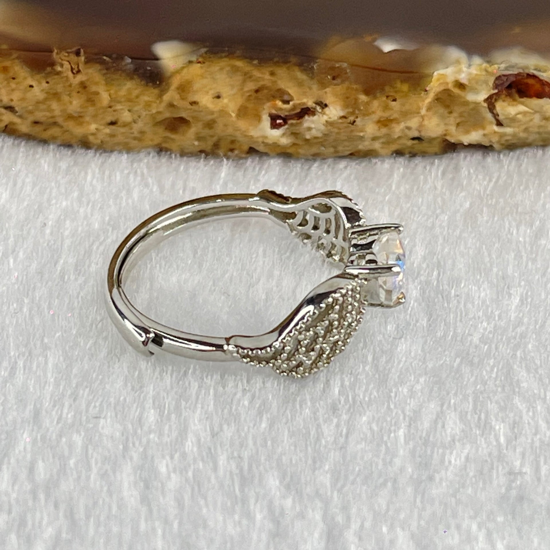 Rainbow Cubic Zirconia with Crystals In S925 Sliver Ring (Adjustable Size) 1.63g 5.2 by 5.5 by 3.2mm - Huangs Jadeite and Jewelry Pte Ltd