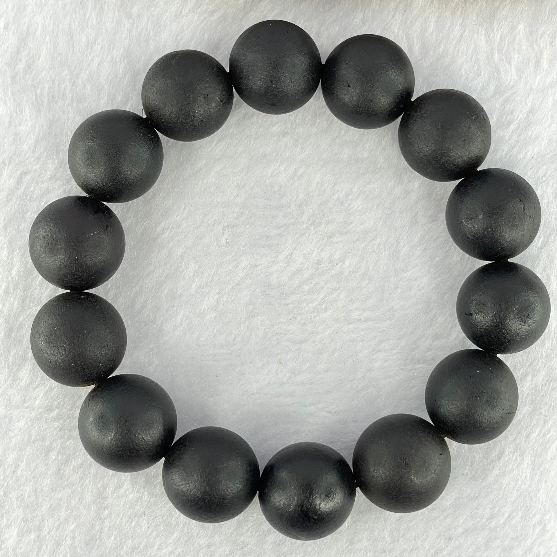 Natural Dark Matt Black Amber Beads Bracelet 天然大黑天翁琥珀手链 33.66g 20cm 16.4mm 14 Beads - Huangs Jadeite and Jewelry Pte Ltd