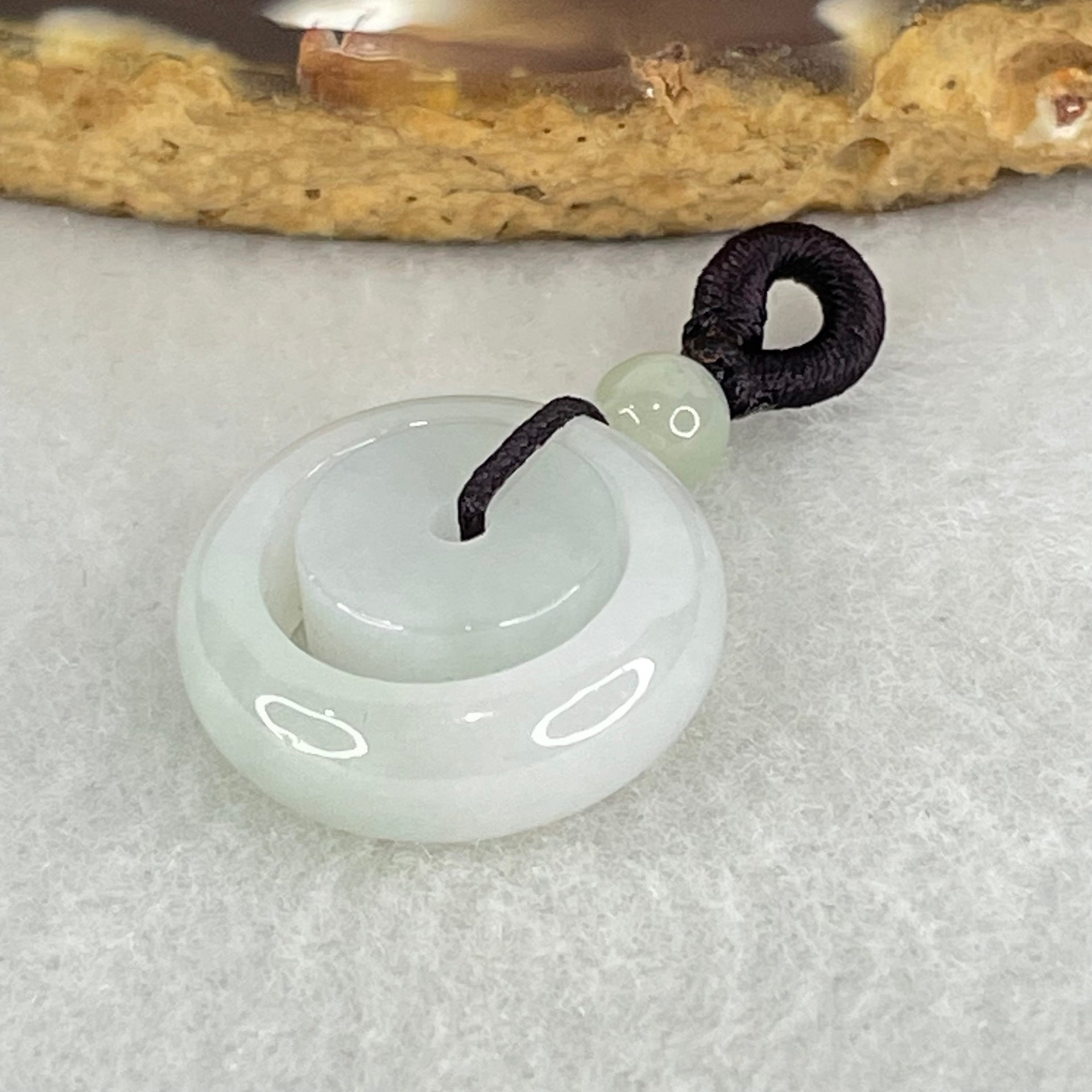 Type A Faint Lavender Jadeite Double Ping An Kou Donut Charm Pendant 4.40g 18.3 by 7.0mm - Huangs Jadeite and Jewelry Pte Ltd