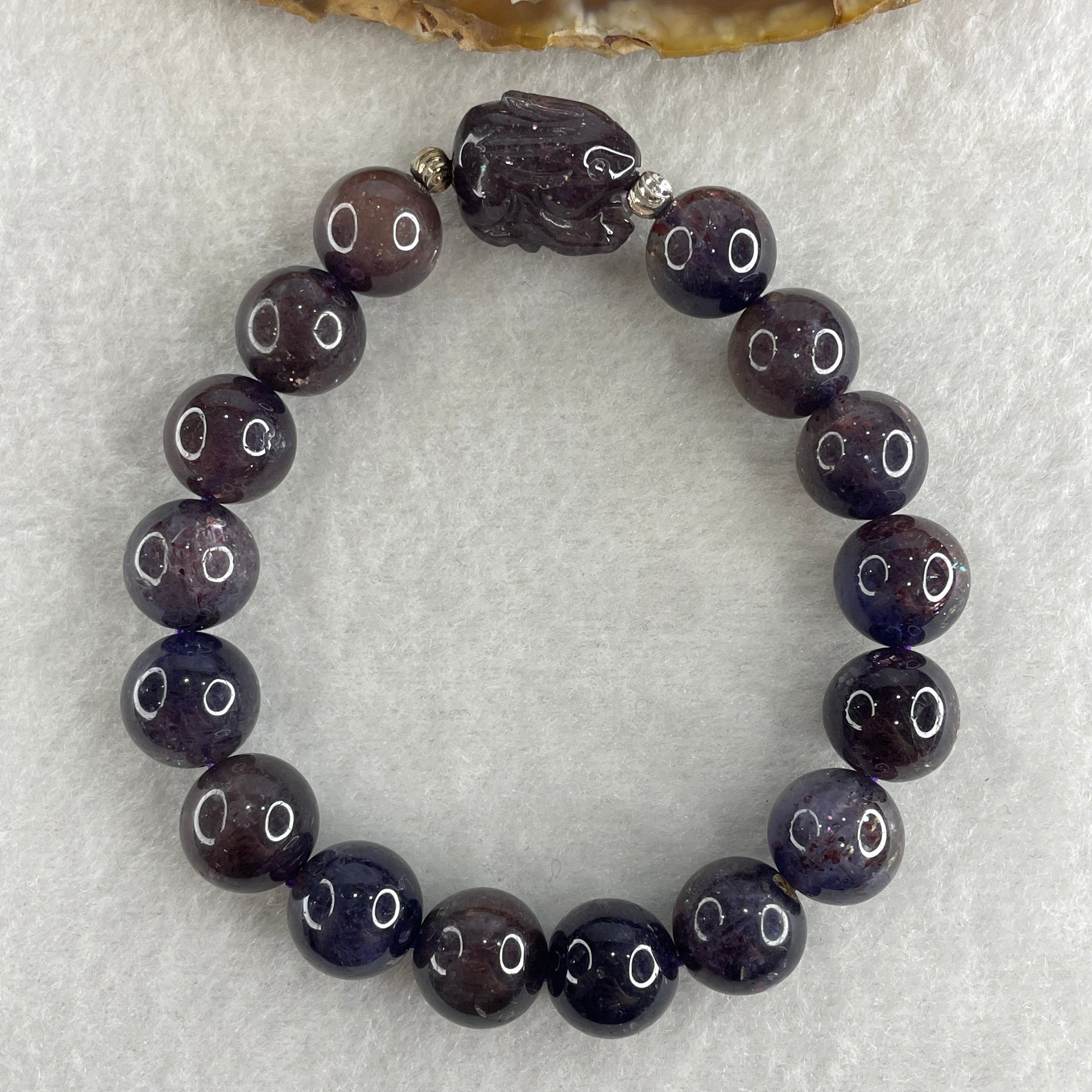 Good Grade Natural Purple Iolite with Rabbit Beads Bracelet 33.39g 16cm 11.4mm 16Beads - 16.8 by 12.6 by 11.3 Rabbit - Huangs Jadeite and Jewelry Pte Ltd