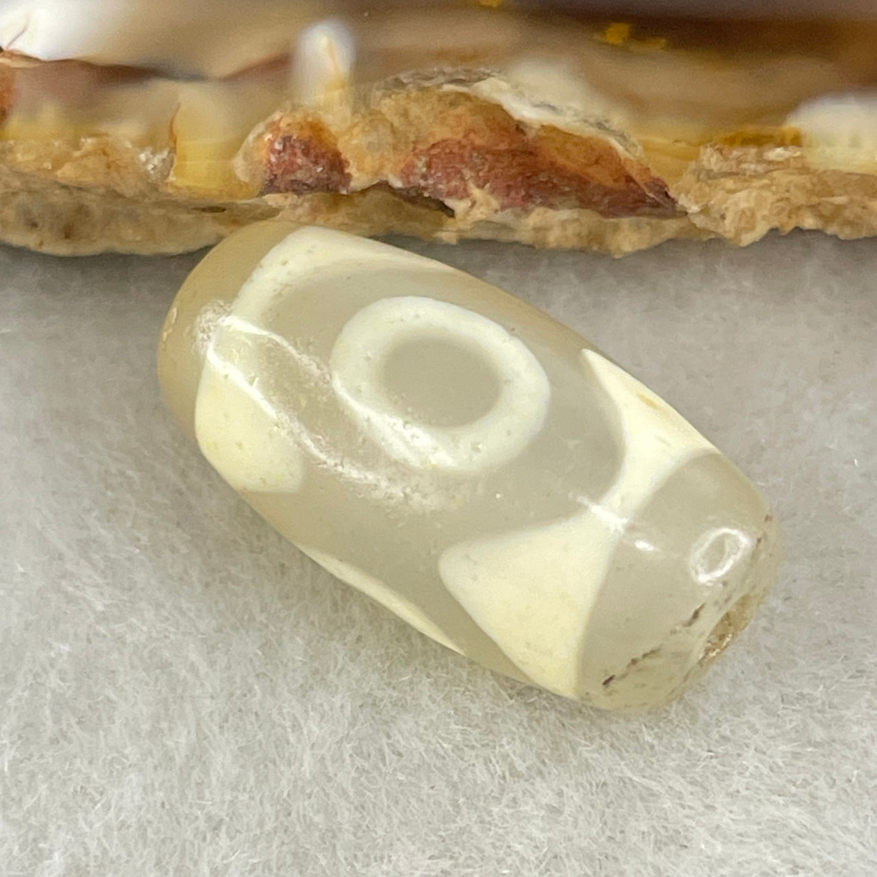 Natural Powerful Tibetan Old Oily Agate 3 Eyes Dzi Bead Heavenly Master (Tian Zhu) 三眼天诛 3.03g 20.0 by 10.3mm - Huangs Jadeite and Jewelry Pte Ltd