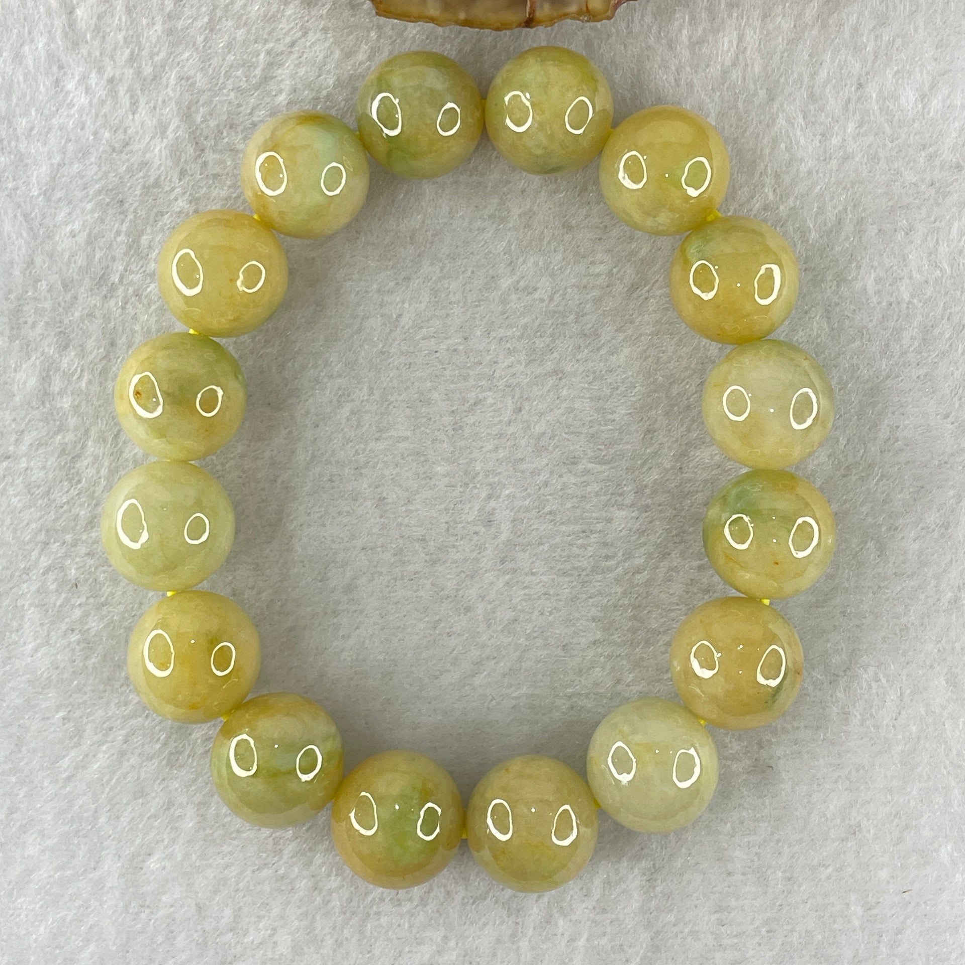 Natural Type A Yellow Jadeite Round Shape Beads Bracelet 61.35g 16.5cm 13mm 16 Beads (Burned) - Huangs Jadeite and Jewelry Pte Ltd