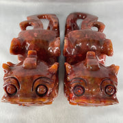 Antique Natural Red Jasper Pixiu Pair Display Total Weight 3,589.0g each about 190.0 by 76.4 by 142.5mm - Huangs Jadeite and Jewelry Pte Ltd