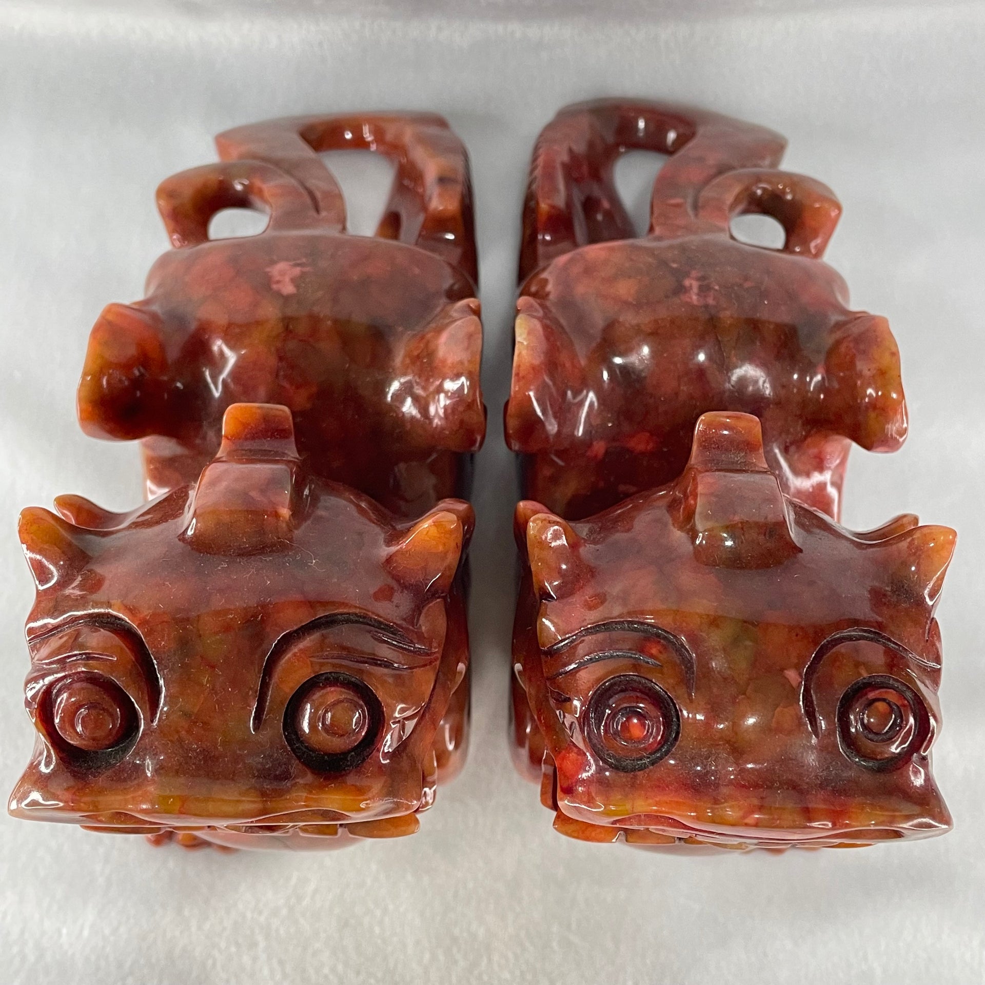 Antique Natural Red Jasper Pixiu Pair Display Total Weight 3,589.0g each about 190.0 by 76.4 by 142.5mm - Huangs Jadeite and Jewelry Pte Ltd