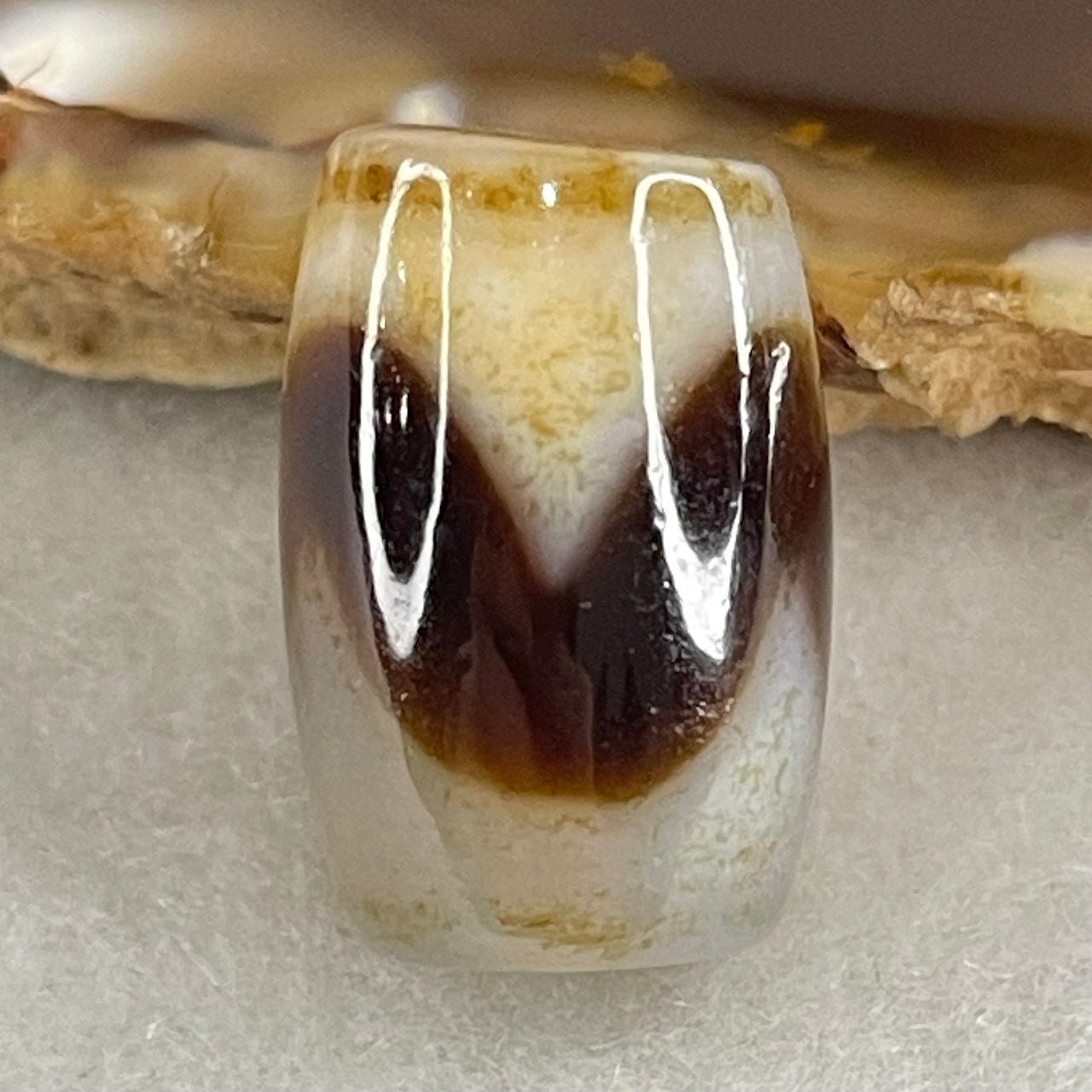 Natural Powerful Tibetan Old Oily Agate Tiger Tooth Daluo Dzi Bead Heavenly Master (Tian Zhu) 虎呀天诛 4.90g 18.7 by 12.4mm - Huangs Jadeite and Jewelry Pte Ltd