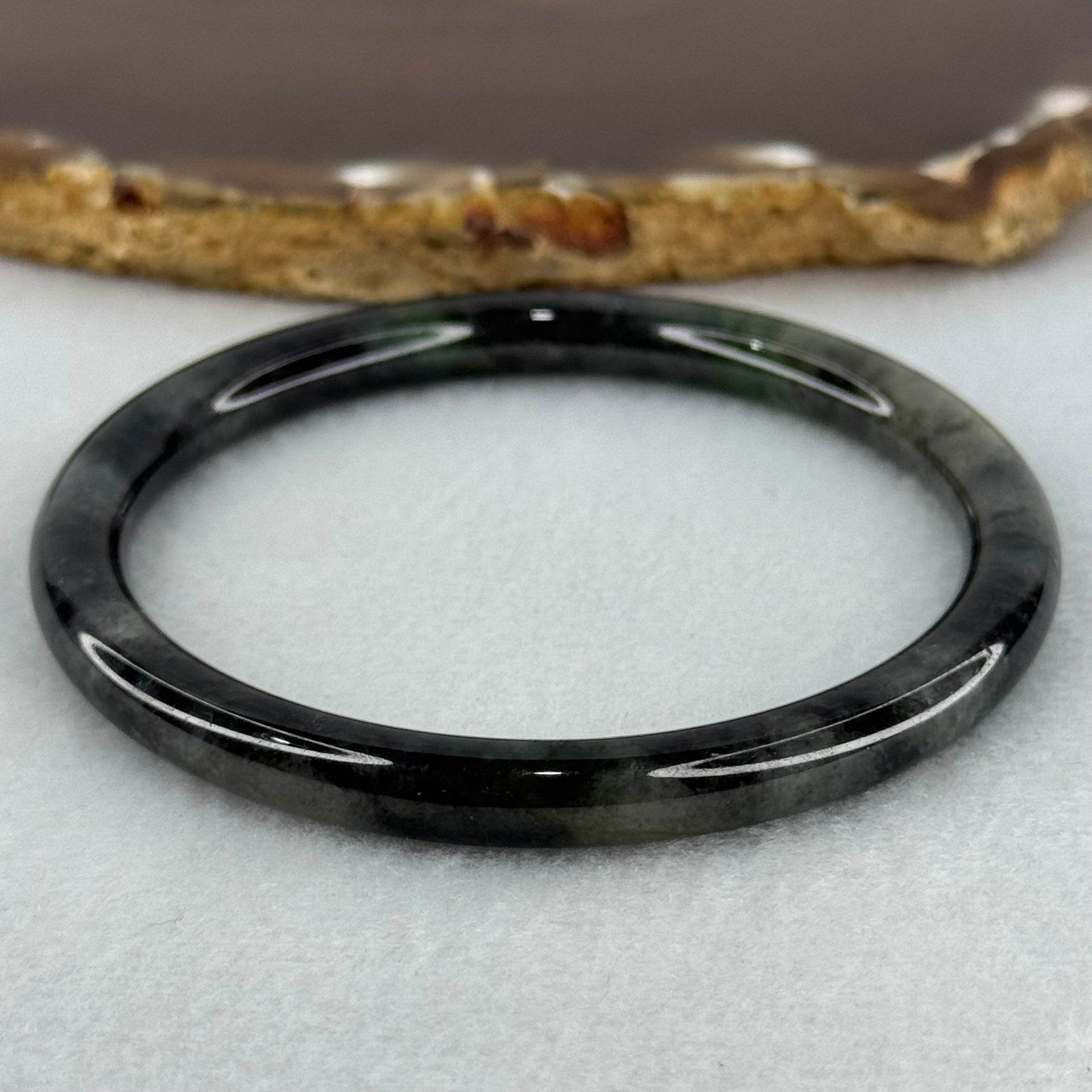 Type A Wuji Black Grey with Green Patch Jadeite Bangle Internal Diameter 55.5mm 40.98g 6.4 by 6.5mm (Internal Lines) - Huangs Jadeite and Jewelry Pte Ltd