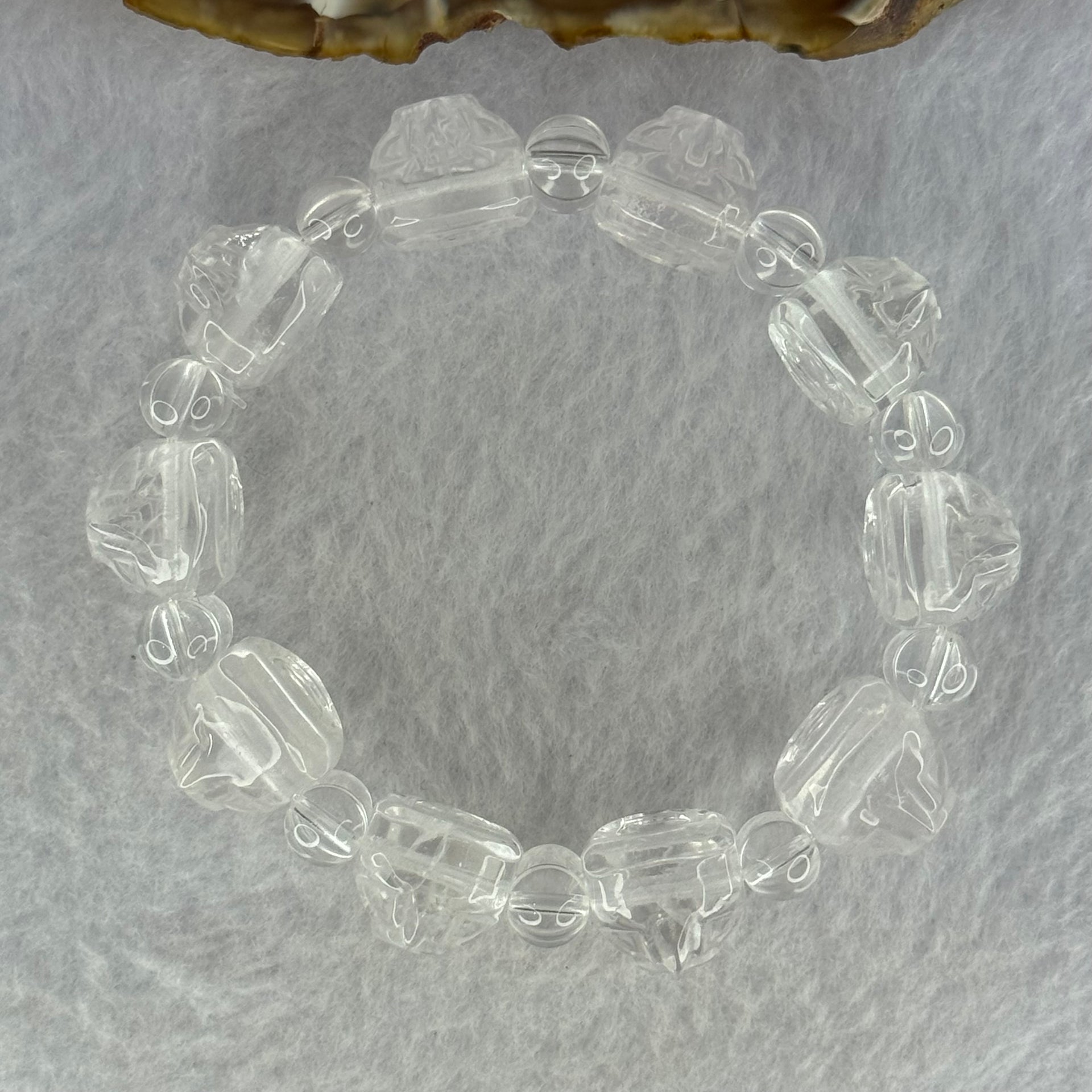 Natural Clear Quartz Dragon Turtle and Beads Bracelet 57.77g 17cm 18.3 by 13.5 by 11.9mm 10 Dragon Turtle - Huangs Jadeite and Jewelry Pte Ltd