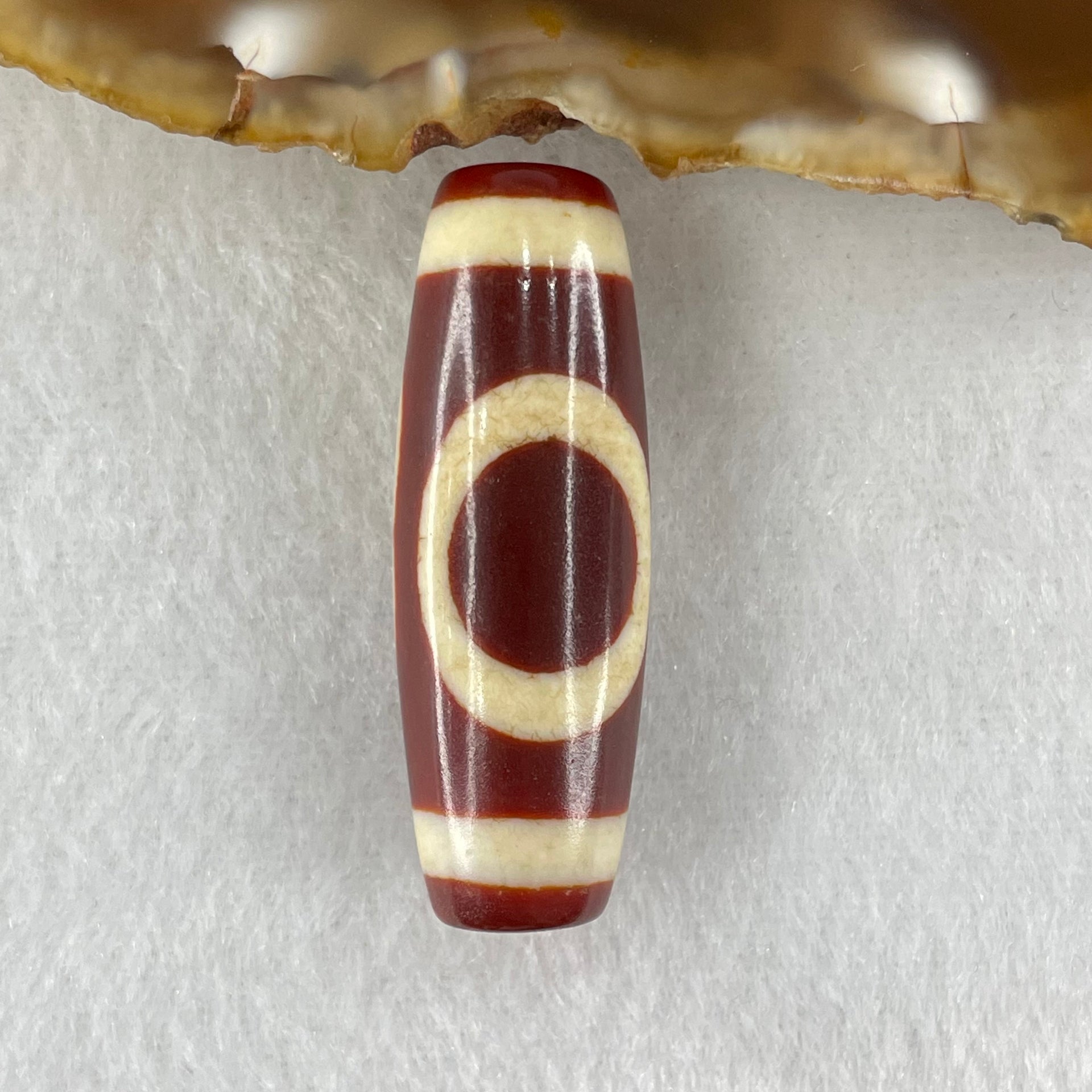 Natural Powerful Tibetan Old Oily Red White Agate One Eye Fire Sign Dzi Bead Heavenly Master (Tian Zhu) 一眼火天珠 9.94g 38.0 by 13.2mm - Huangs Jadeite and Jewelry Pte Ltd