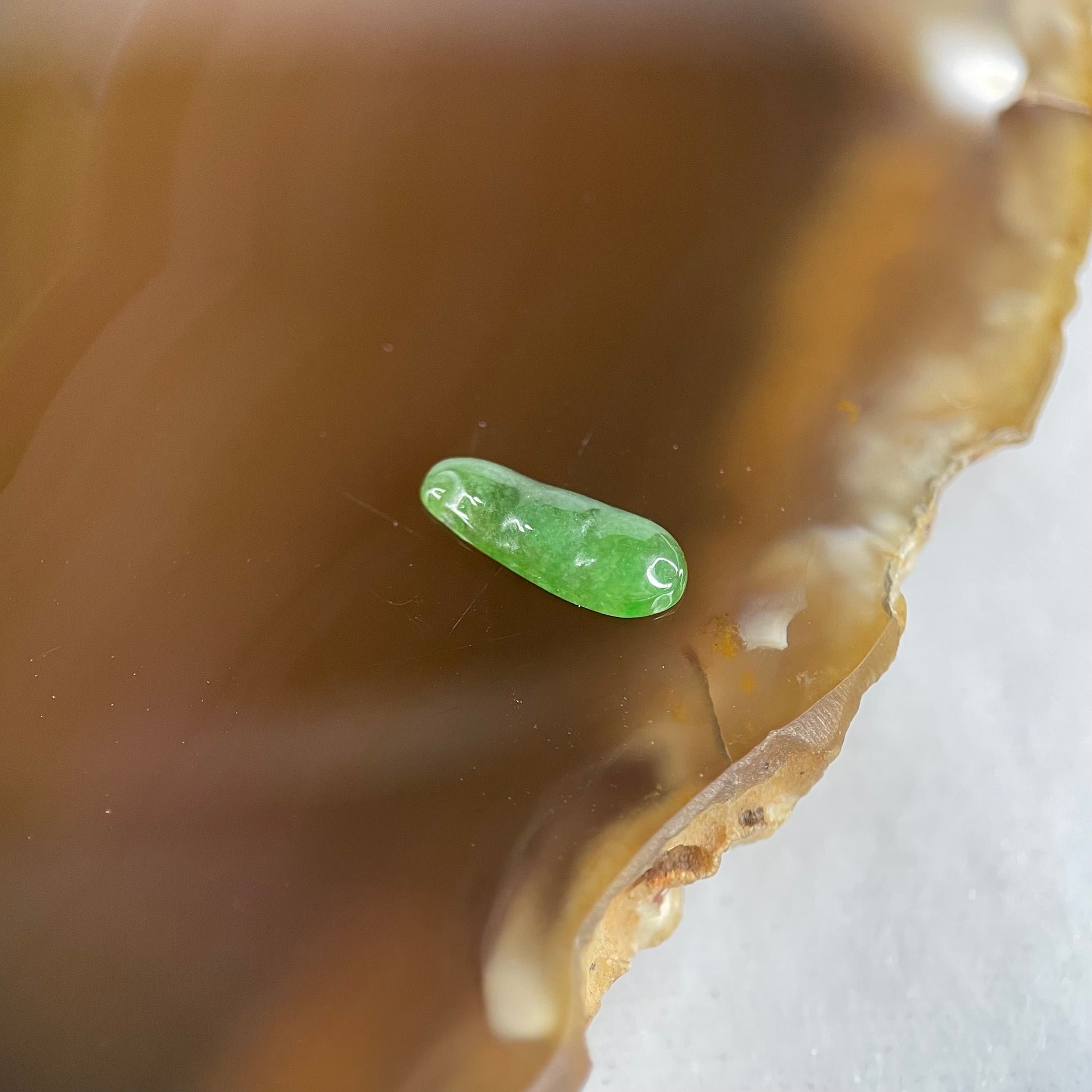 Type A Old Mine Full Green Jadeite Peapod Charm Stone For Setting 0.16g 10.3 by 4.0 by 2.0mm - Huangs Jadeite and Jewelry Pte Ltd