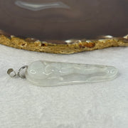 Type A Light Lavender Green Jadeite Shou Xing Gong Pendent With 18KGP Sliver Claps 24.08g 64.4 by 29.3 by 9.8mm - Huangs Jadeite and Jewelry Pte Ltd