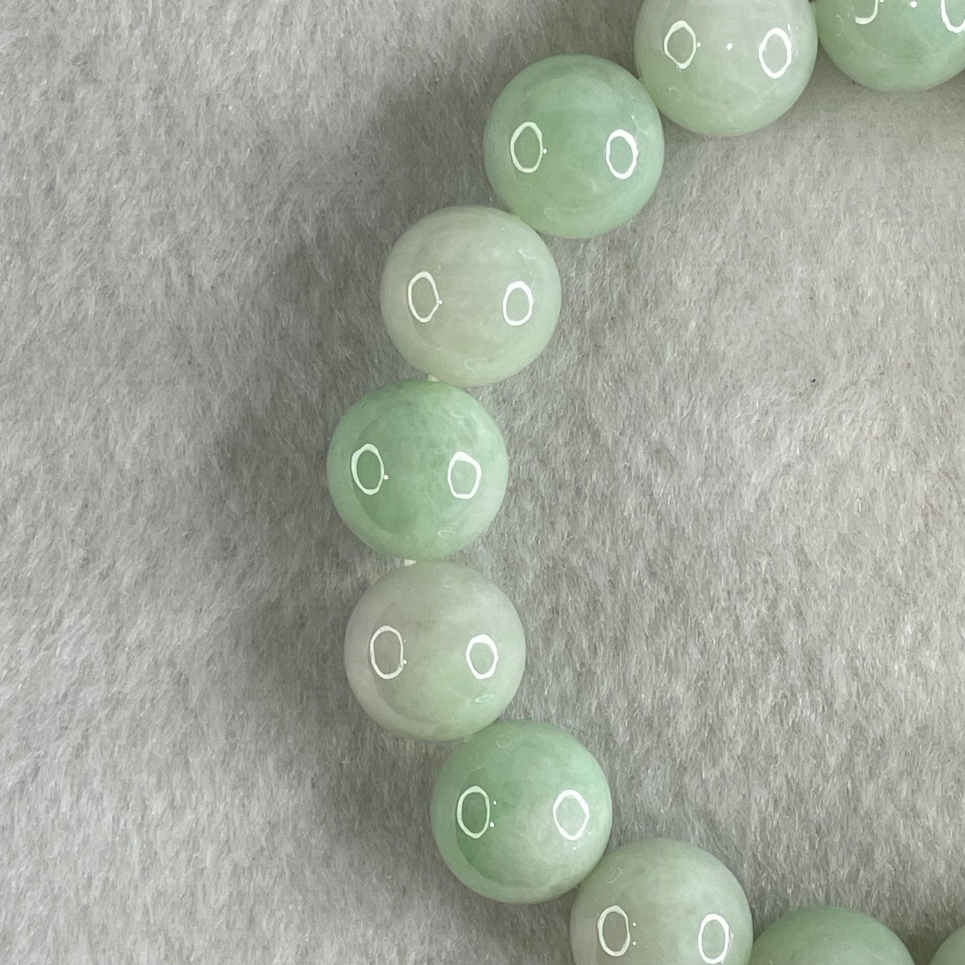 Type A Light Green Jadeite Beads Bracelet 51.61g 16.5cm 12.1mm 17 Beads - Huangs Jadeite and Jewelry Pte Ltd