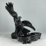 Black Stone Eagle with Pond with Wooden Stand Display 1,914.9g 240.0 by 191.0 by 230.0mm - Huangs Jadeite and Jewelry Pte Ltd