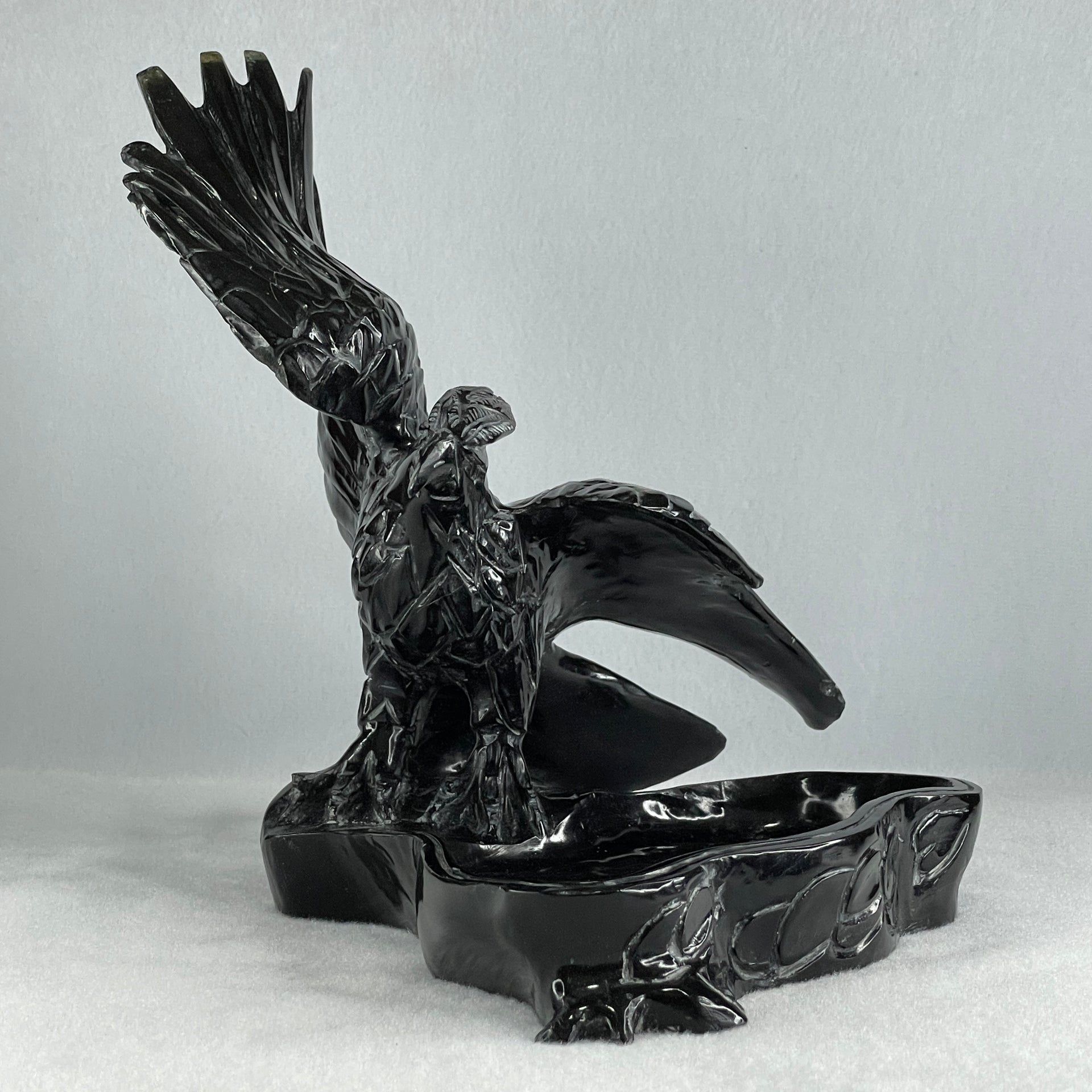 Black Stone Eagle with Pond with Wooden Stand Display 1,914.9g 240.0 by 191.0 by 230.0mm - Huangs Jadeite and Jewelry Pte Ltd