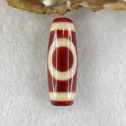 Natural Powerful Tibetan Old Oily Red White Agate One Eye Fire Sign Dzi Bead Heavenly Master (Tian Zhu) 一眼火天珠 10.31g 37.7 by 13.3mm - Huangs Jadeite and Jewelry Pte Ltd