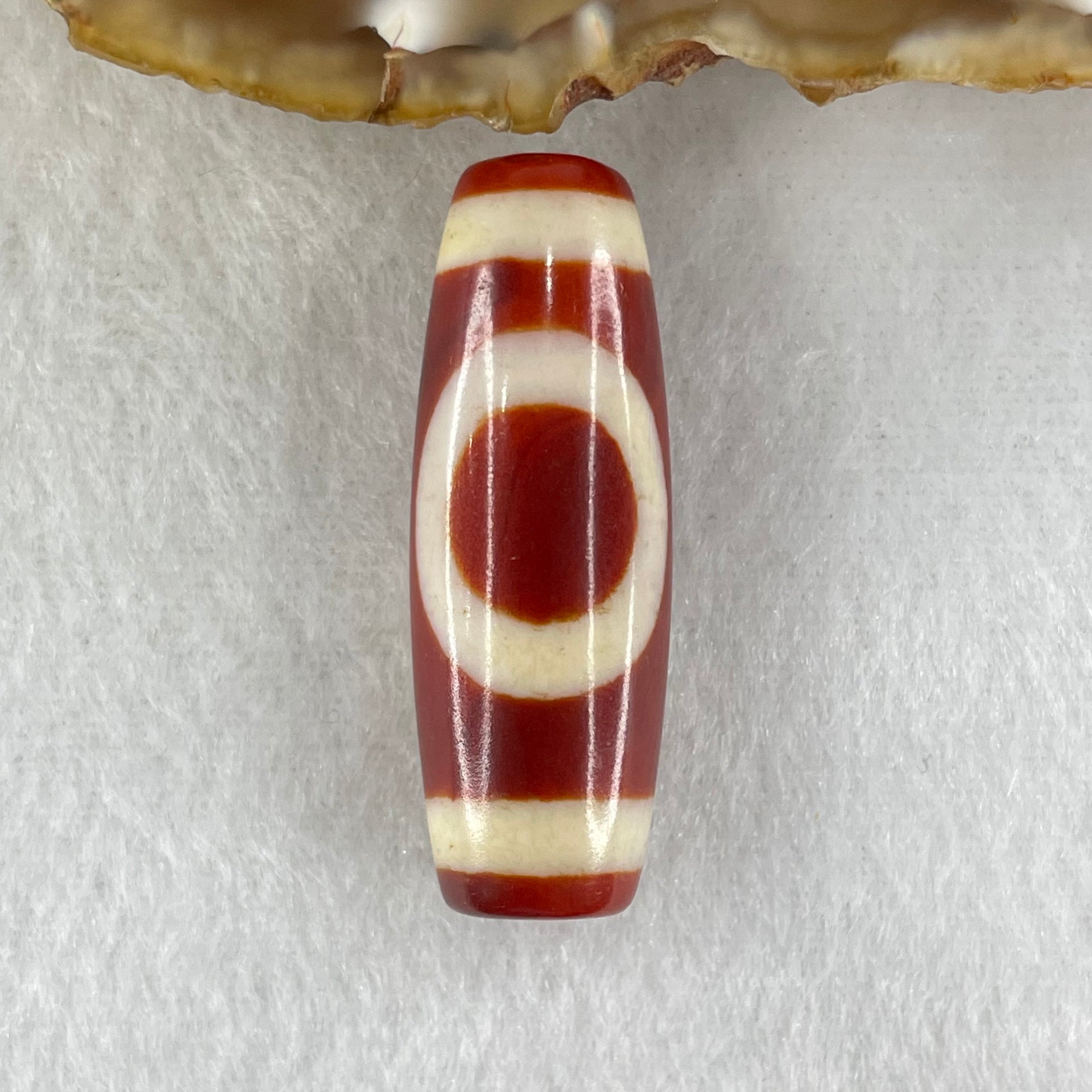 Natural Powerful Tibetan Old Oily Red White Agate One Eye Fire Sign Dzi Bead Heavenly Master (Tian Zhu) 一眼火天珠 10.31g 37.7 by 13.3mm - Huangs Jadeite and Jewelry Pte Ltd
