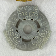 Rare Natural Greyish Lavender Nephrite 3 Mystical Beasts Double Ping An Kou Donut Ornament for Protection and Prosperity 108.05g 80.3 by 73.8 by 10.9mm - Huangs Jadeite and Jewelry Pte Ltd