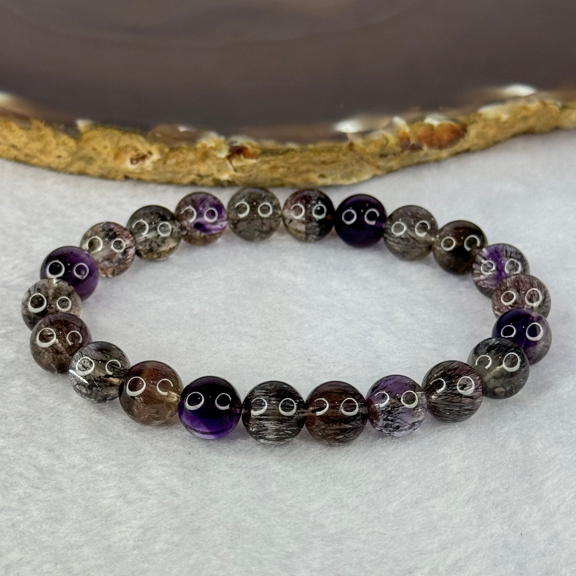 Very Good Grade Natural Transparent Dark Black Super 7 Beads Bracelet 非常好的等级天然透明深黑色超级七珠手链 19.57g 15.5cm 8.7mm 22 Beads - Huangs Jadeite and Jewelry Pte Ltd
