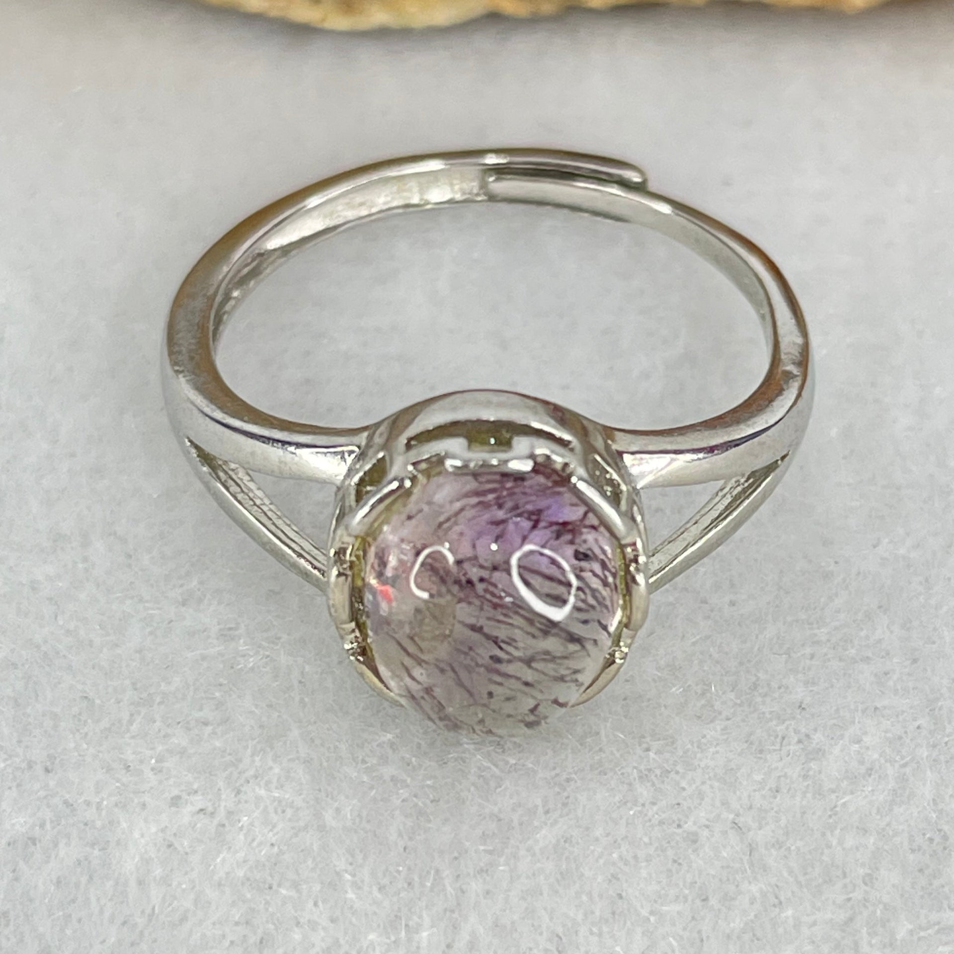 Average Grade Natural Super 7 Quartz in S925 Sliver Ring (Adjustable Size) 2.11g 8.8 by 7.7 by 5.0mm - Huangs Jadeite and Jewelry Pte Ltd