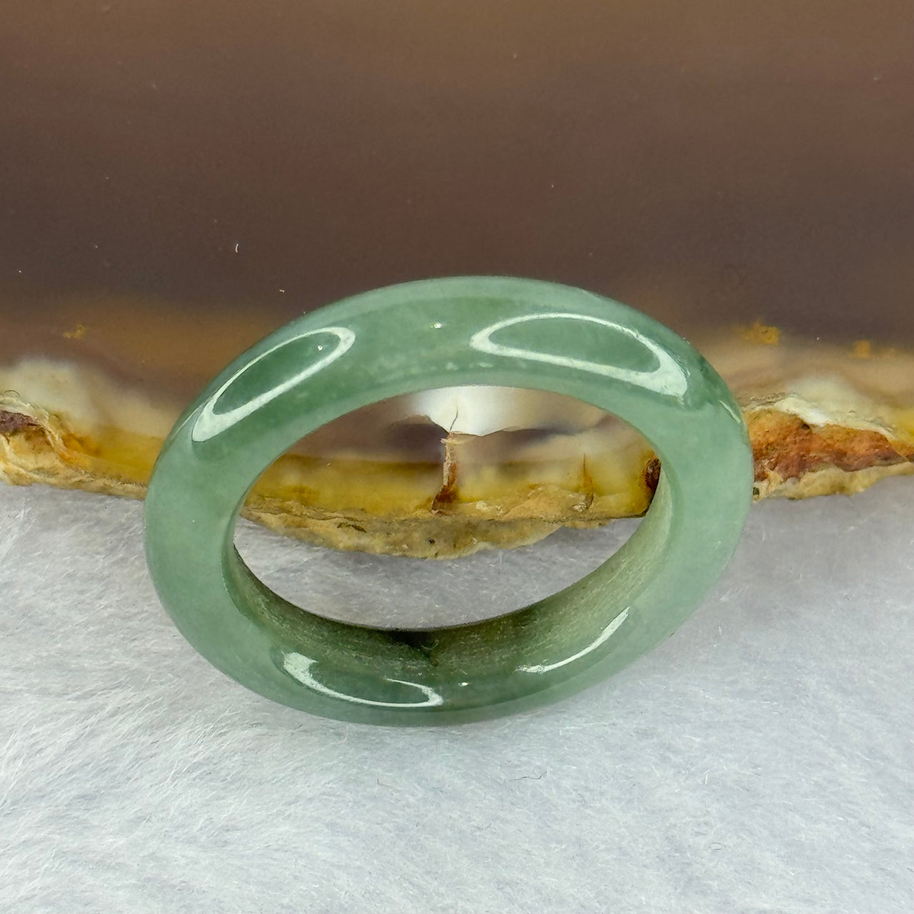 Type A Oily Green Jadeite Ring 3.19g 5.0 by 4.0mm US8.25 HK18 - Huangs Jadeite and Jewelry Pte Ltd