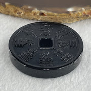 Type A Opaque Black Omphacite Jadeite Ancient Coin Pendant 31.55g 43.8 by 7.0mm - Huangs Jadeite and Jewelry Pte Ltd