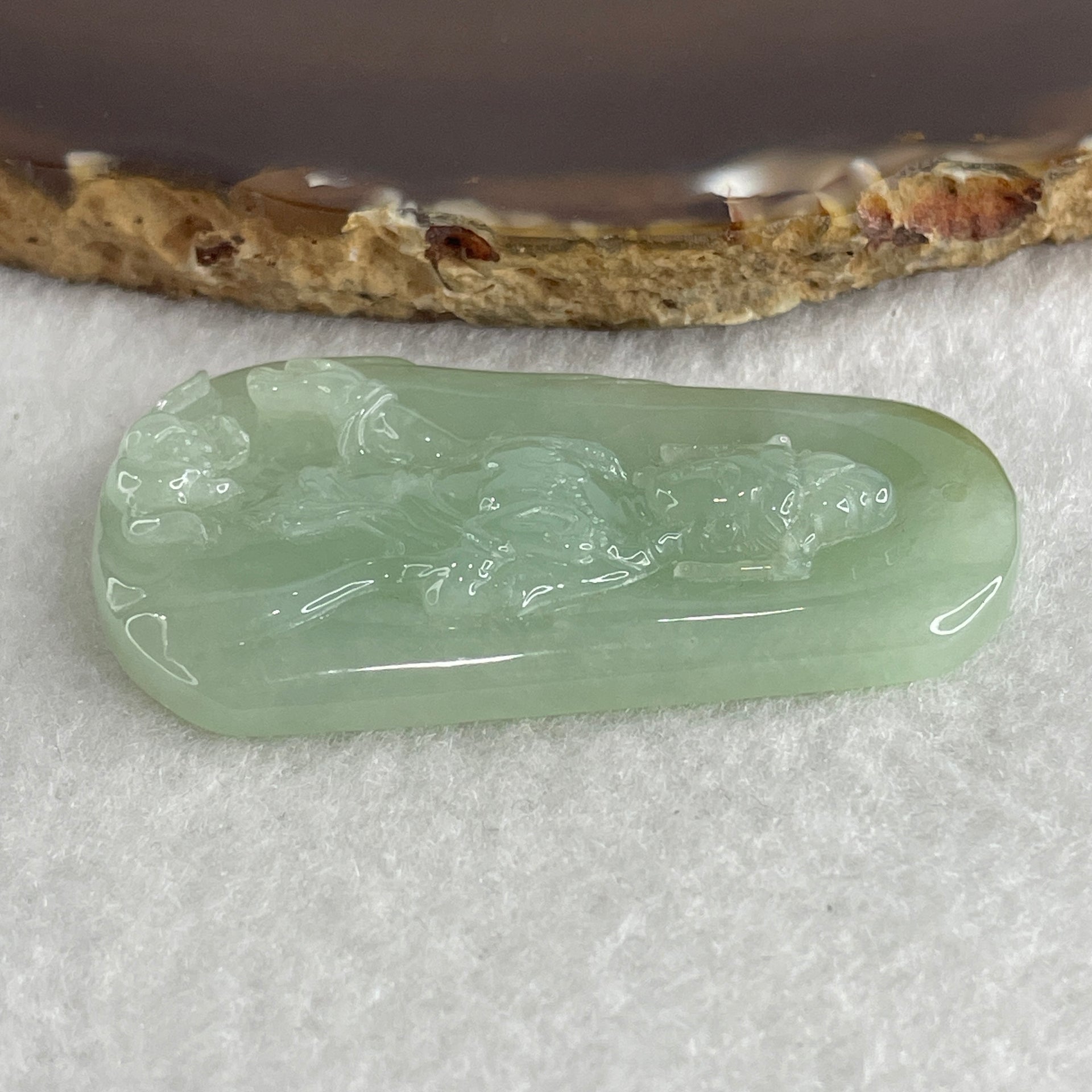 Natural Type A Jelly Light Green Jadeite Guan Yin on Lotus Flower Pendant 23.91g 55.0 by 34.1 by 7.5mm - Huangs Jadeite and Jewelry Pte Ltd
