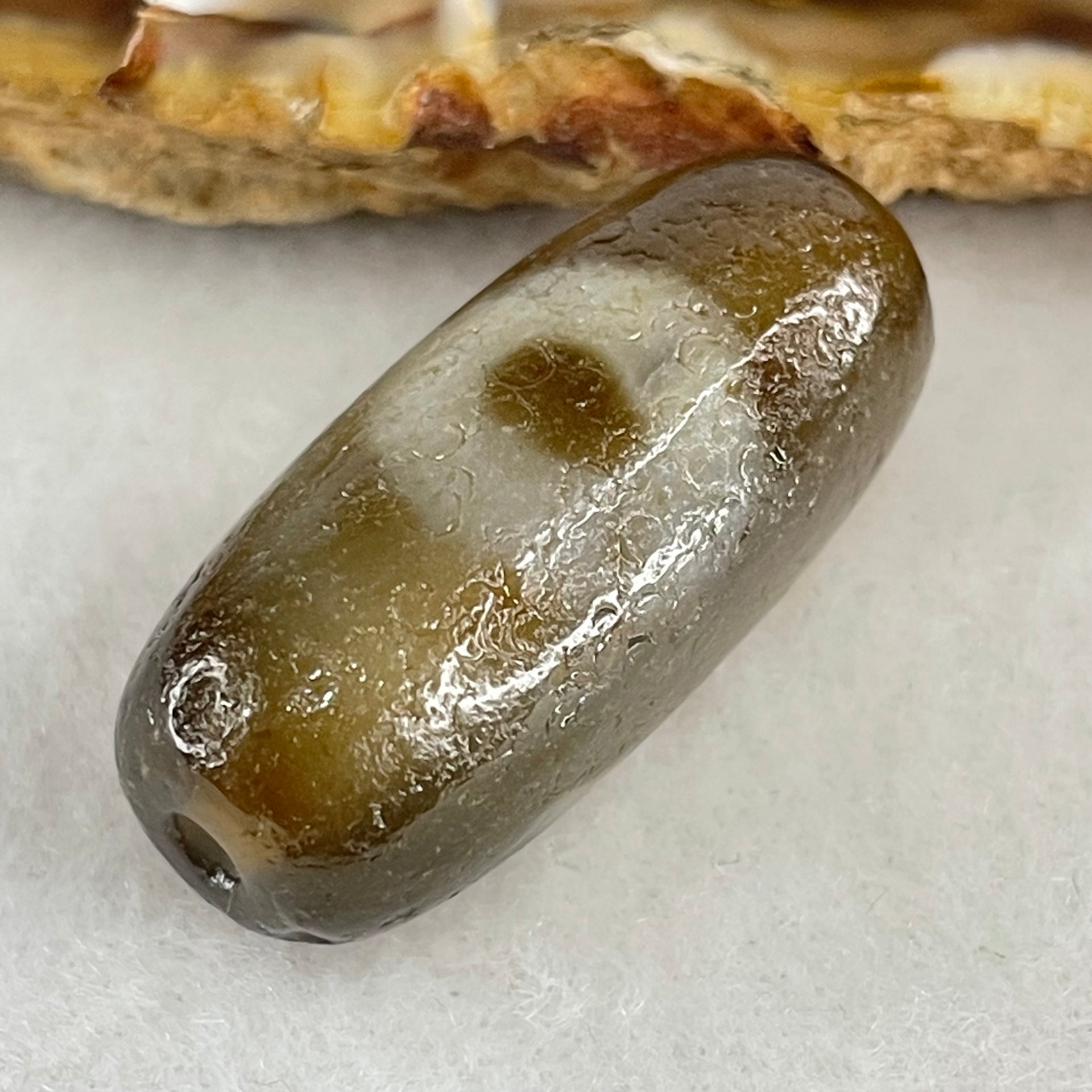 Natural Powerful Tibetan Old Oily Agate Patina Guiren Tairen Human Dzi Bead Totem Amulet Heavenly Master (Tian Zhu) 贵人天诛 7.78g 28.9 by 12.8mm - Huangs Jadeite and Jewelry Pte Ltd