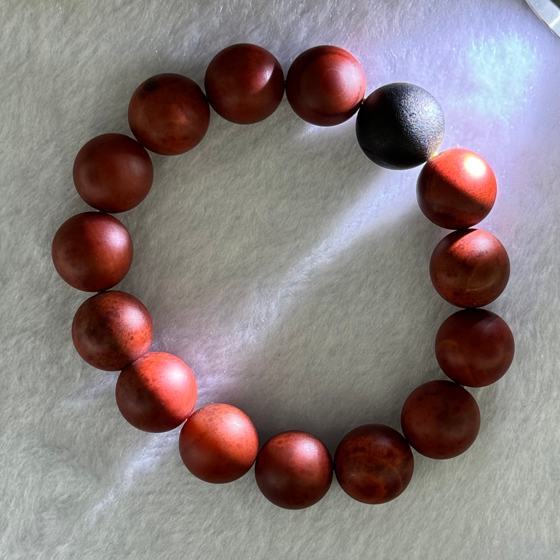 Natural Red Agate with Black Amber Beads Bracelet 54.86g 18.5cm 14.2mm 14 + 1  Black Amber Bead - Huangs Jadeite and Jewelry Pte Ltd