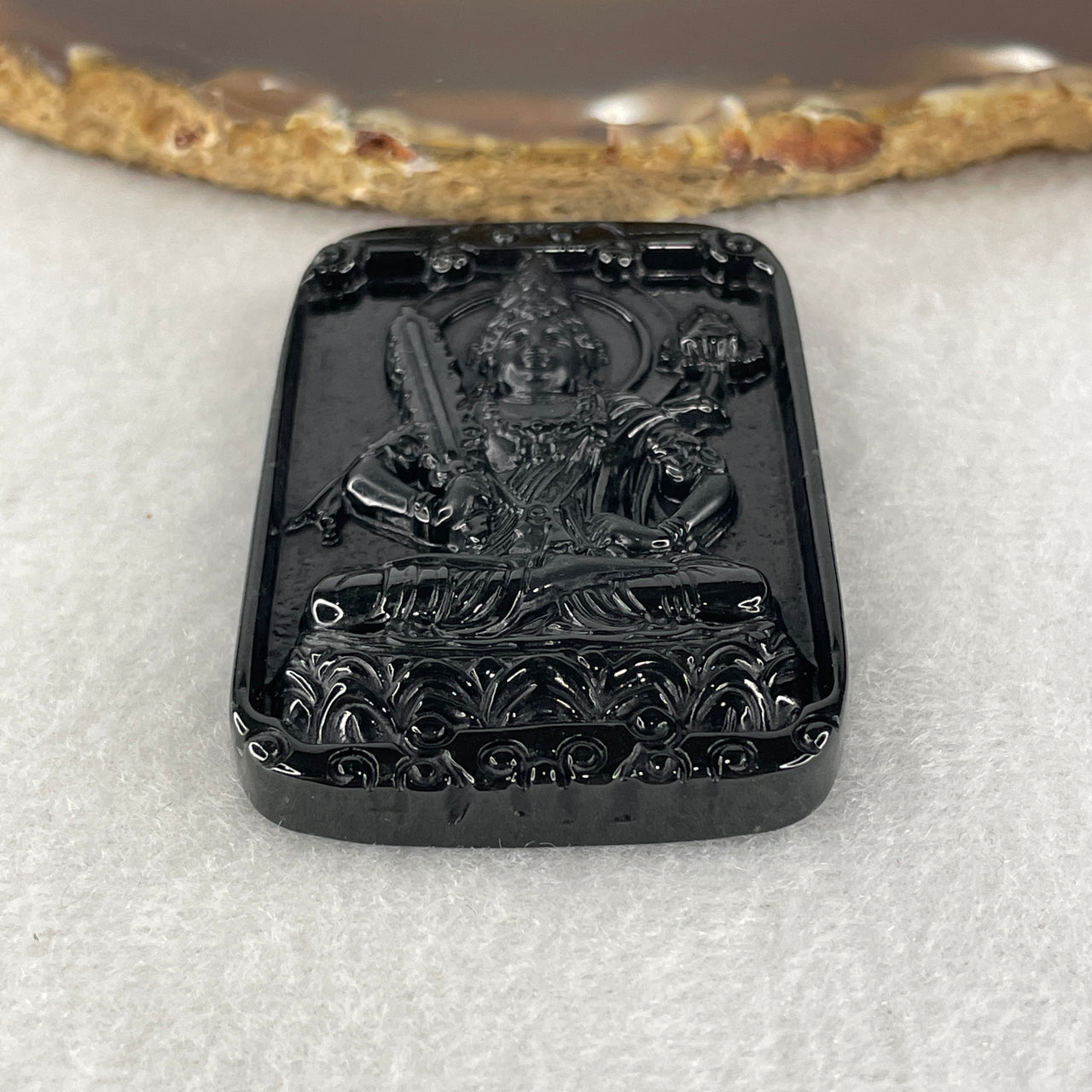 Wisdom, Protection Amulet - Certified Natural Type A Black Omphacite Jadeite Manjusri Bodhisattva Pendant 25.14g 56.5 by 37.4 by 7.6mm