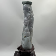 Type A Lavender, Green & Yellow Jade Jadeite Shou Xing Gong with Wooden Stand 财源滚滚 健康长寿 - 3.93kg Dimensions with Stand: 39 by 25 by 15cm Jade Dimensions: 27 by 15 by 7cm - Huangs Jadeite and Jewelry Pte Ltd