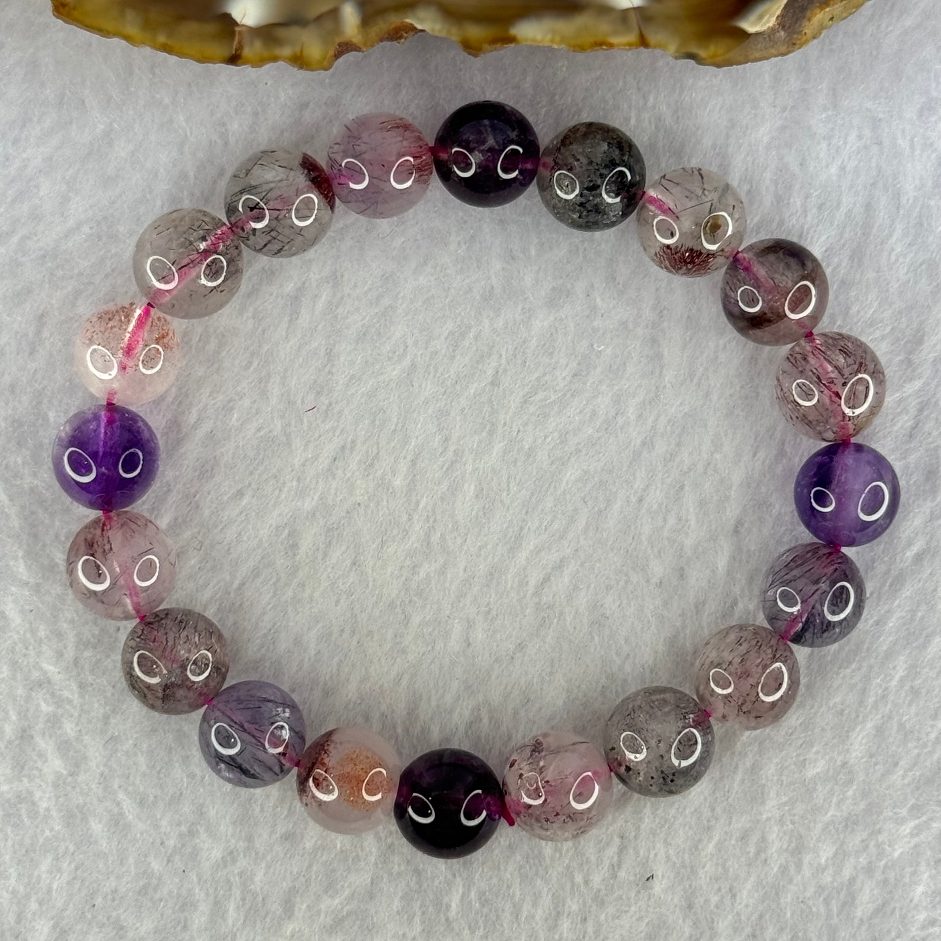 Natural Super 7 Beads Bracelet 25.69g 16.5cm 10.0mm 20 Beads - Huangs Jadeite and Jewelry Pte Ltd