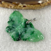 18K 750 White Gold Type A Old Mine Spicy Green with Dark Green Piao Hua Flora Jadeite Pendant 8.98g 49.9 by 27.1 by 4.1mm - Huangs Jadeite and Jewelry Pte Ltd