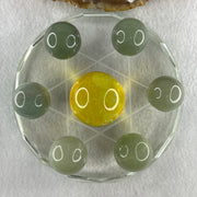 Natural Green Aventurine 20.8mm with Yellow Liuli 29.5mm 7 Sphere Balls Set with 7 Star Base Display 332.9g 100.8 by 40.5mm - Huangs Jadeite and Jewelry Pte Ltd