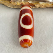 Natural Powerful Tibetan Old Oily Red White Agate One Eye Wood Element Dzi Bead Heavenly Master (Tian Zhu) 一眼木元素天珠 10.00g 38.3 by 12.7mm - Huangs Jadeite and Jewelry Pte Ltd
