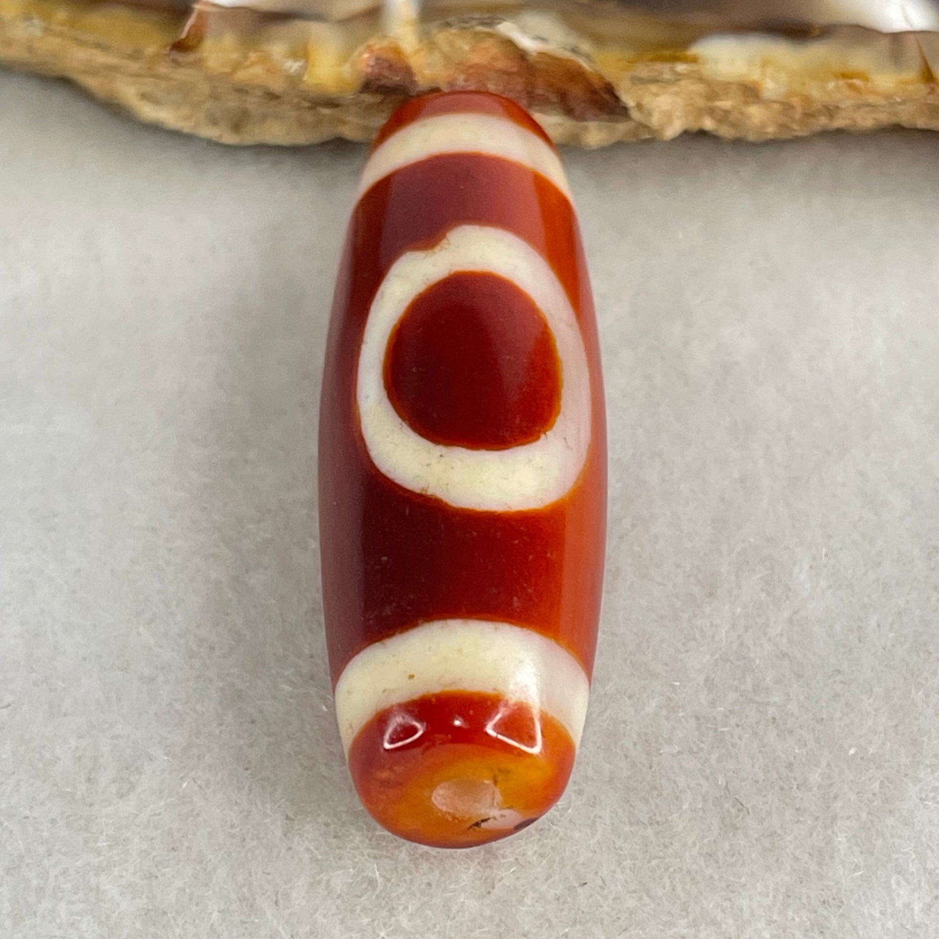 Natural Powerful Tibetan Old Oily Red White Agate One Eye Wood Element Dzi Bead Heavenly Master (Tian Zhu) 一眼木元素天珠 10.00g 38.3 by 12.7mm - Huangs Jadeite and Jewelry Pte Ltd