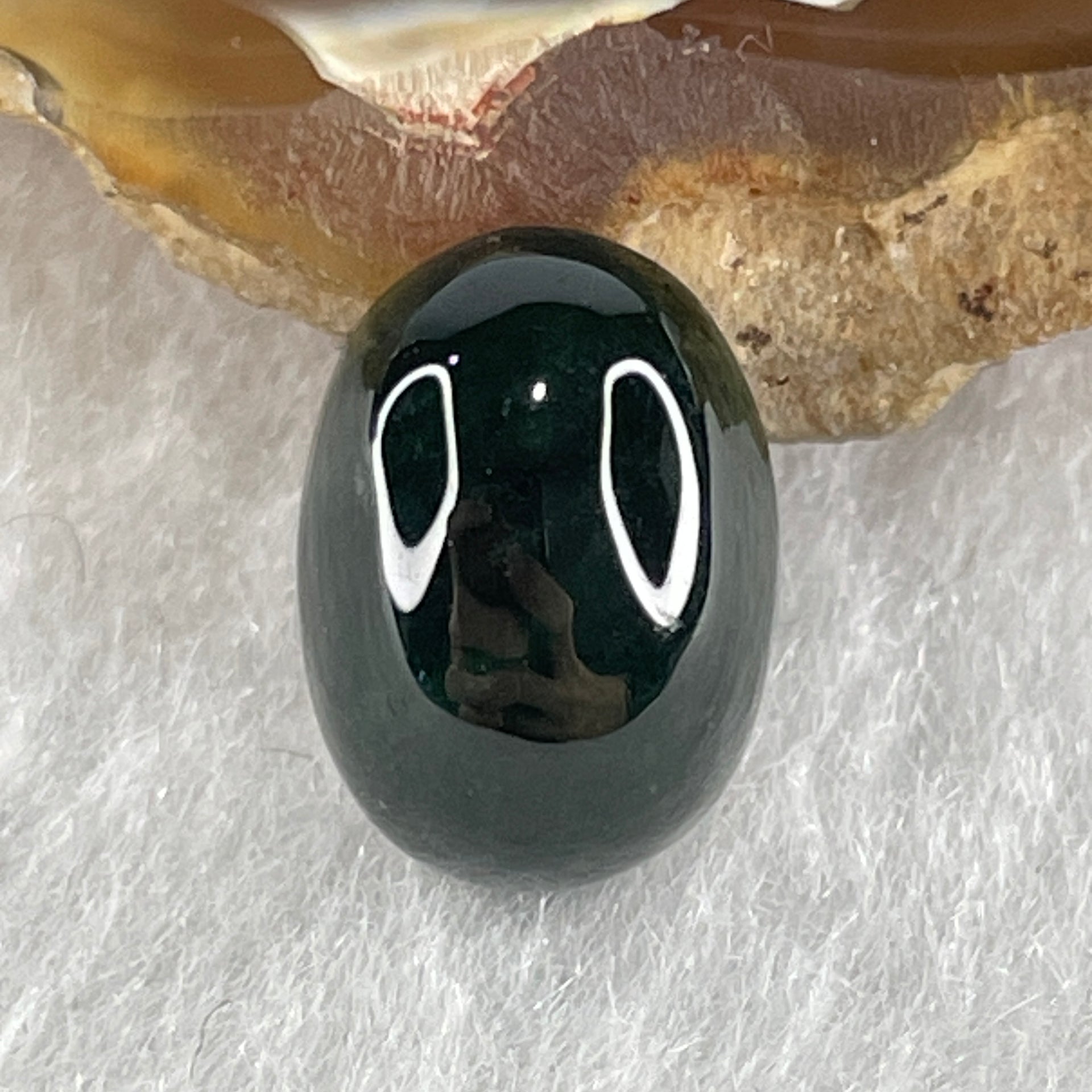 Type A Translucent Black Omphacite Jadeite Round Cabouchon Stone For Setting 1.09g 11.9 by 8.5 by 5.2mm - Huangs Jadeite and Jewelry Pte Ltd