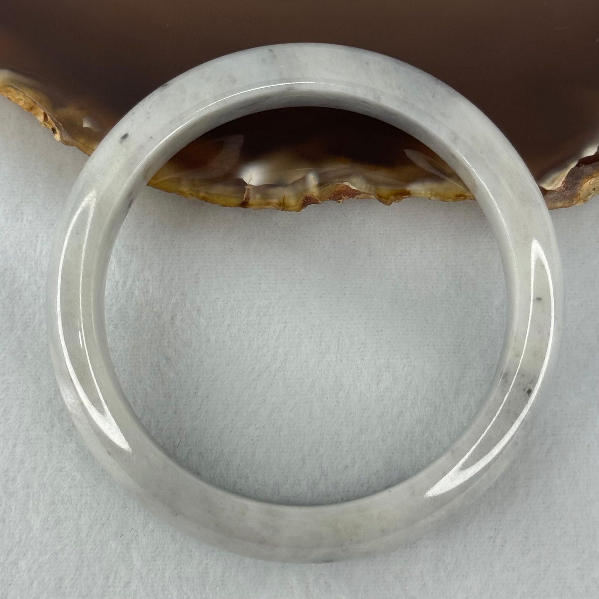 Type A Faint Green Grey Wuji Piao Hua Jadeite Bangle Internal Diameter 58.8mm 68.72g 14.6 by 8.8mm (Very Slight Internal Lines) - Huangs Jadeite and Jewelry Pte Ltd