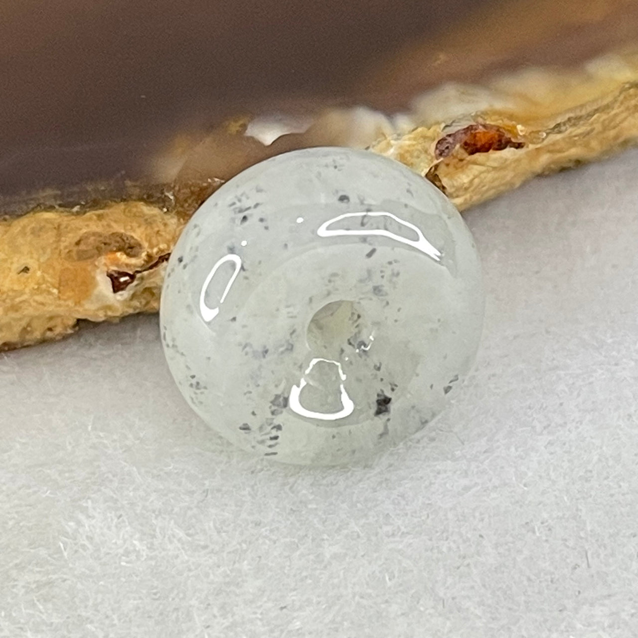 Type A Semi Icy Wuji Grey Jadeite Ping An Kou Donut Charm Pendant 3.46g 15.4 by 7.0mm - Huangs Jadeite and Jewelry Pte Ltd