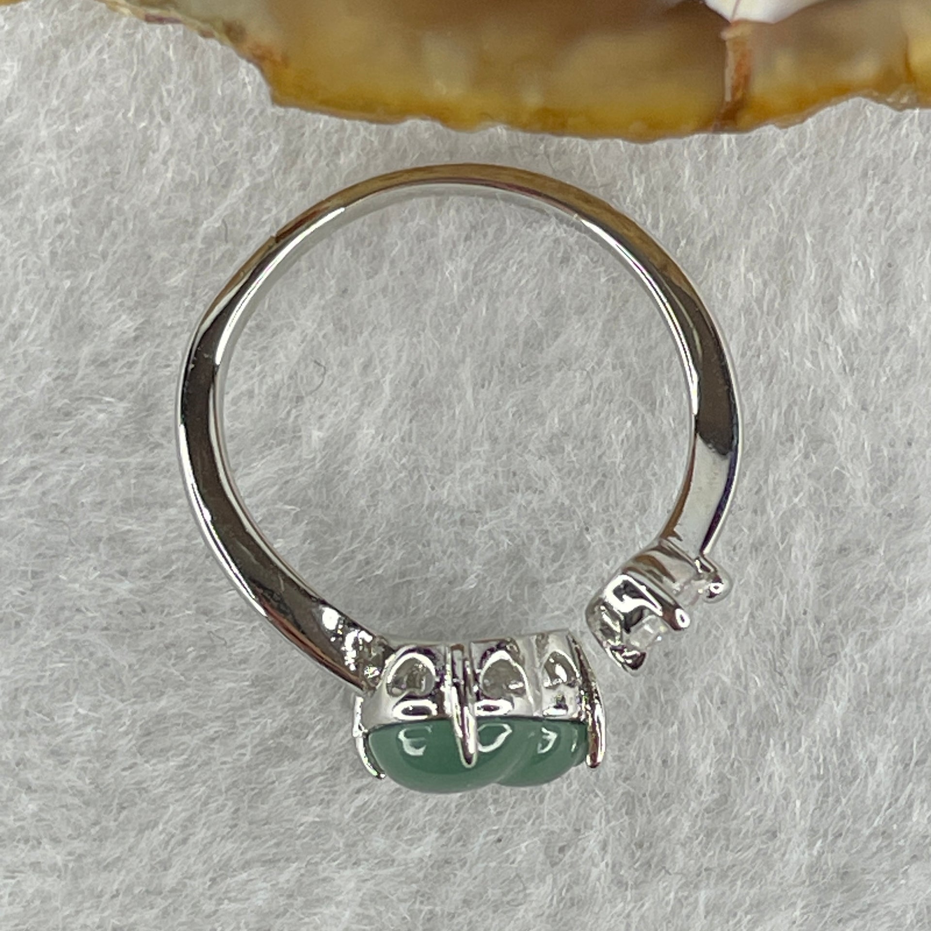 Natural Type A Icy Blueish Green Jadeite Hulu Calabash Silver Ring 1.95g 8.0 by 6.0 by 3.0mm US5.5 HK12 - Huangs Jadeite and Jewelry Pte Ltd