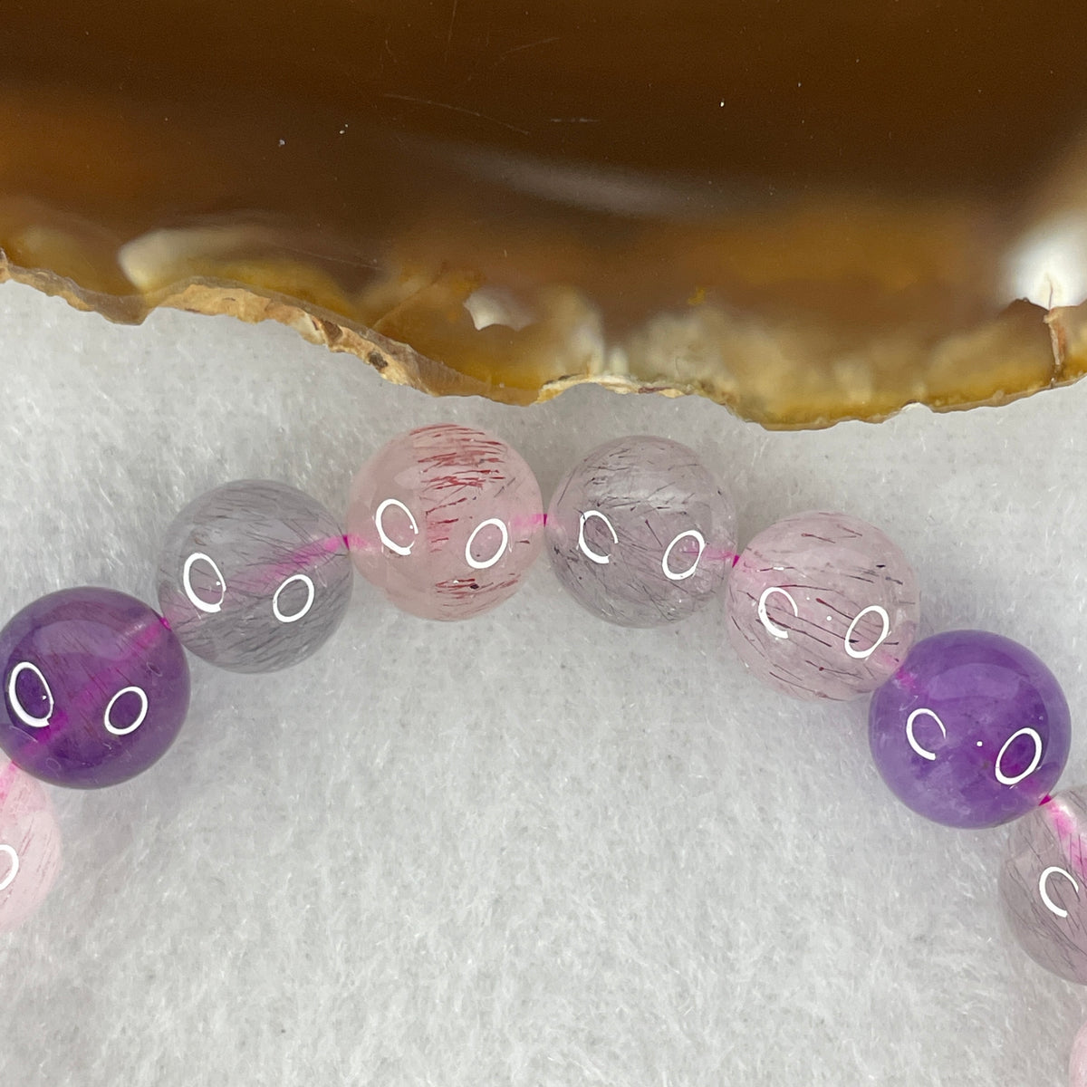 Certified Above-Average Grade Natural Super 7 Crystal Beads Bracelet | Substantial Mid-Size Statement Strand | Authentic Sacred Seven Multi-Mineral Inclusions Quartz Spiritual Catalyst & Auric Shield Bracelet (25.33g | 16cm Length | 9.9mm | 20 Beads)